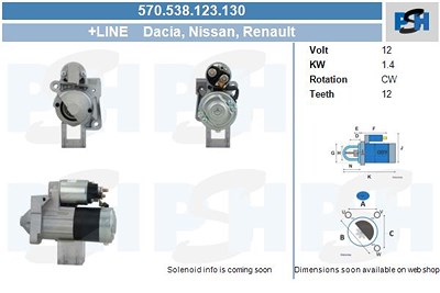 Bv Psh Anlasser [Hersteller-Nr. 570.538.123.130] für Dacia, Nissan, Renault, Suzuki von BV PSH