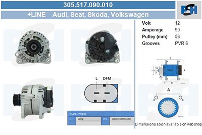 Bv Psh Lichtmaschine 90A [Hersteller-Nr. 305.517.090.010] für Audi, Seat, Skoda, VW von BV PSH