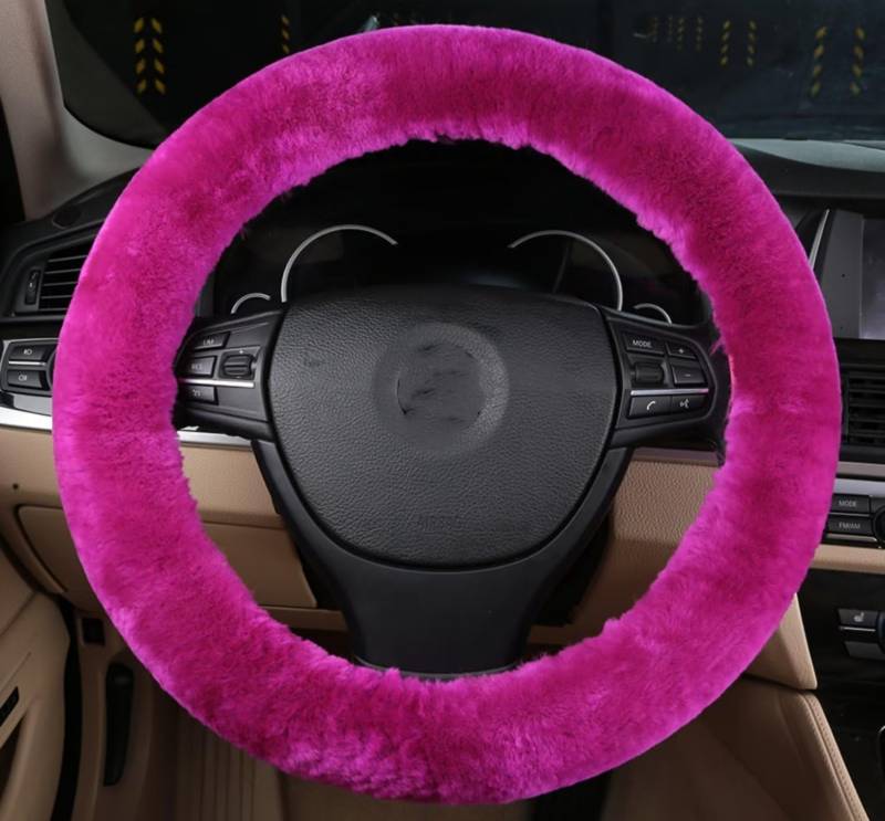 Plüsch lammfell Lenkradabdeckung,universelle 15-Zoll Winter Wolle Soft Lenkradabdeckung für Damen und Mädchen,Auto Innenausstattung Zubehör 38cm Heiß Rosa von BWGHBH