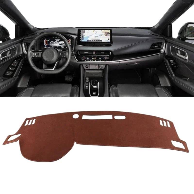 Armaturenbrett Matte Auto-Armaturenbrett-Abdeckung, Sonnenschutz, Teppiche, rutschfeste Matten Für Nissan Für Qashqai J12 2021 2022 2023 2024(B Brown LHD) von BWVMVB