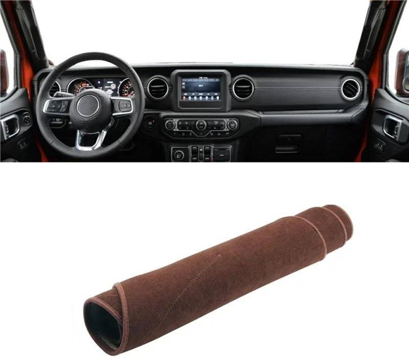 Armaturenbrett Matte Für Jeep Für Wrangler JL 2018 2019 2020 2021 2022 2023 2024 Auto-Armaturenbrett-Sonnenschutz-Abdeckung Instrumententafel Unterlage(Brown LHD) von BWVMVB