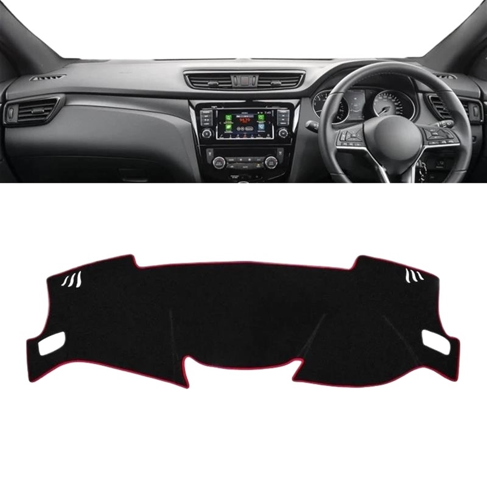 Armaturenbrett Matte Für Nissan Für Qashqai J11 2014 2015 2016 2017 2018 2019 2020 Auto-Armaturenbrett-Abdeckung, Instrumenten-Teppich-Armaturenbrett-Matte(A RHD Red Side) von BWVMVB