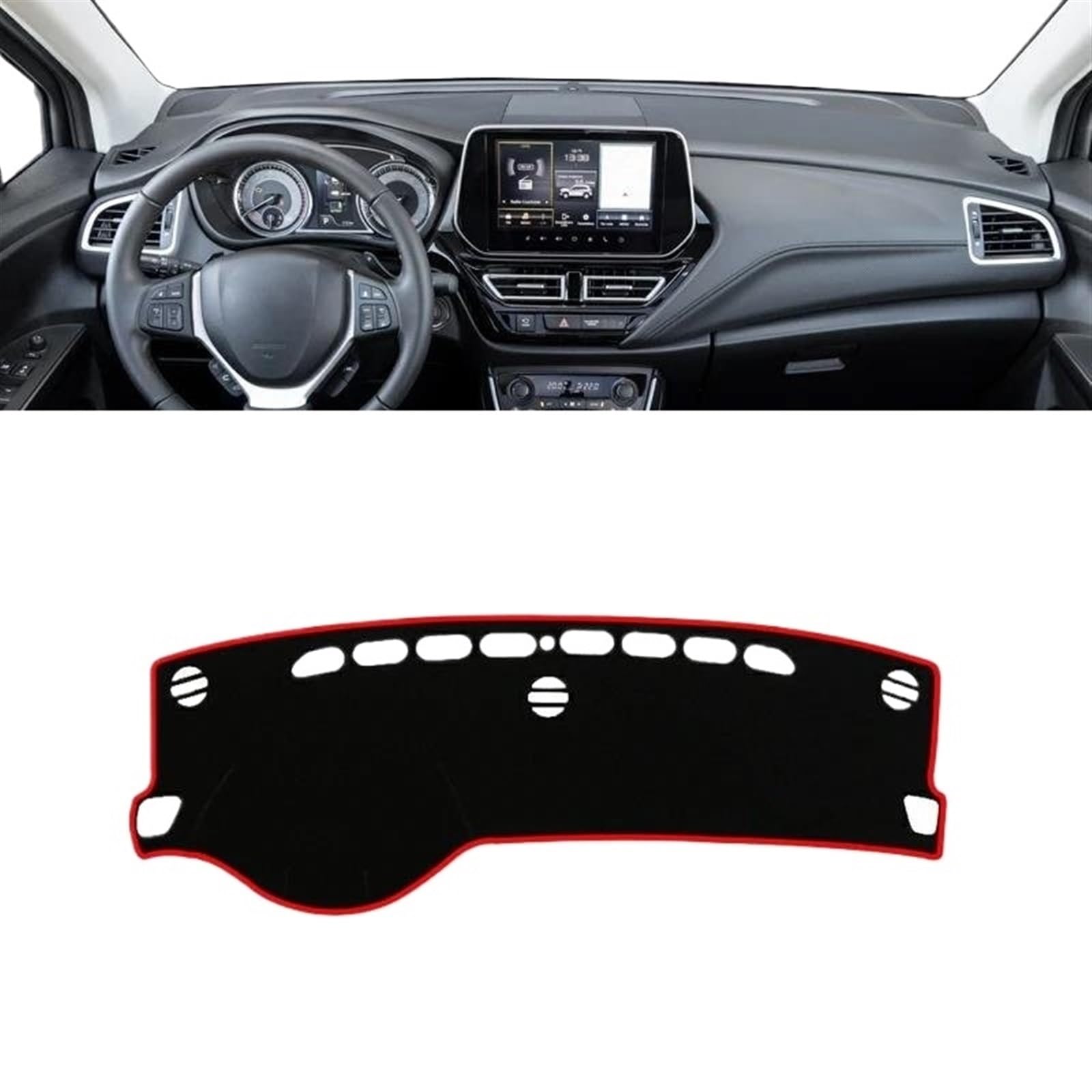 Armaturenbrett Matte Für Suzuki Für S-Cross MK3 2022 2023 2024 Auto-Armaturenbrett-Abdeckung, Sonnenschutz, Lichtschutzmatte, Instrumententafel-Teppich(A LHD Red Side) von BWVMVB