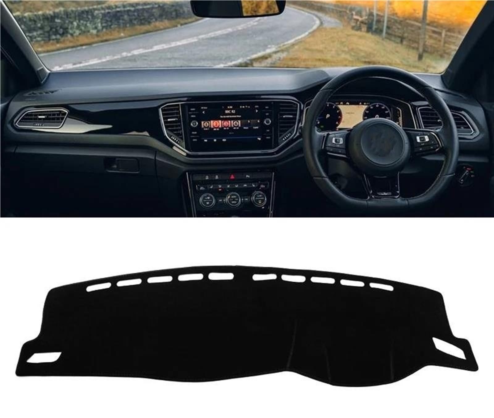 Armaturenbrett Matte Für VW Für T-ROC Für TROC 2018 2019 2020 2021 2022 2023 Auto Armaturenbrett Abdeckung Matte Instrument Teppich rutschfeste Unterlage(A Black Side RHD) von BWVMVB