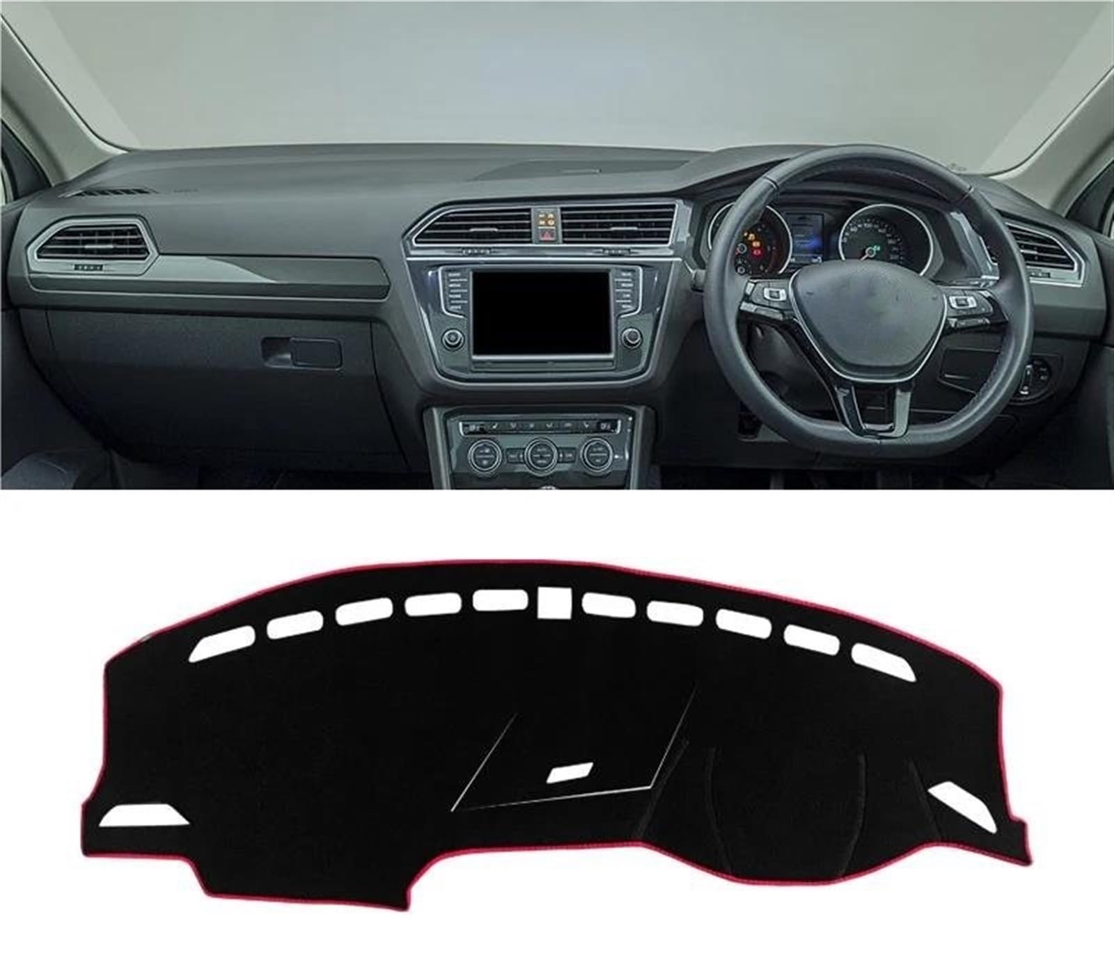 Armaturenbrett Matte Für VW Für Tiguan MK2 2016 2017 2018 2019 2020 2021 2022 2023 Auto Dashboard Abdeckung Matte Instrument Teppiche(A Red Side RHD) von BWVMVB