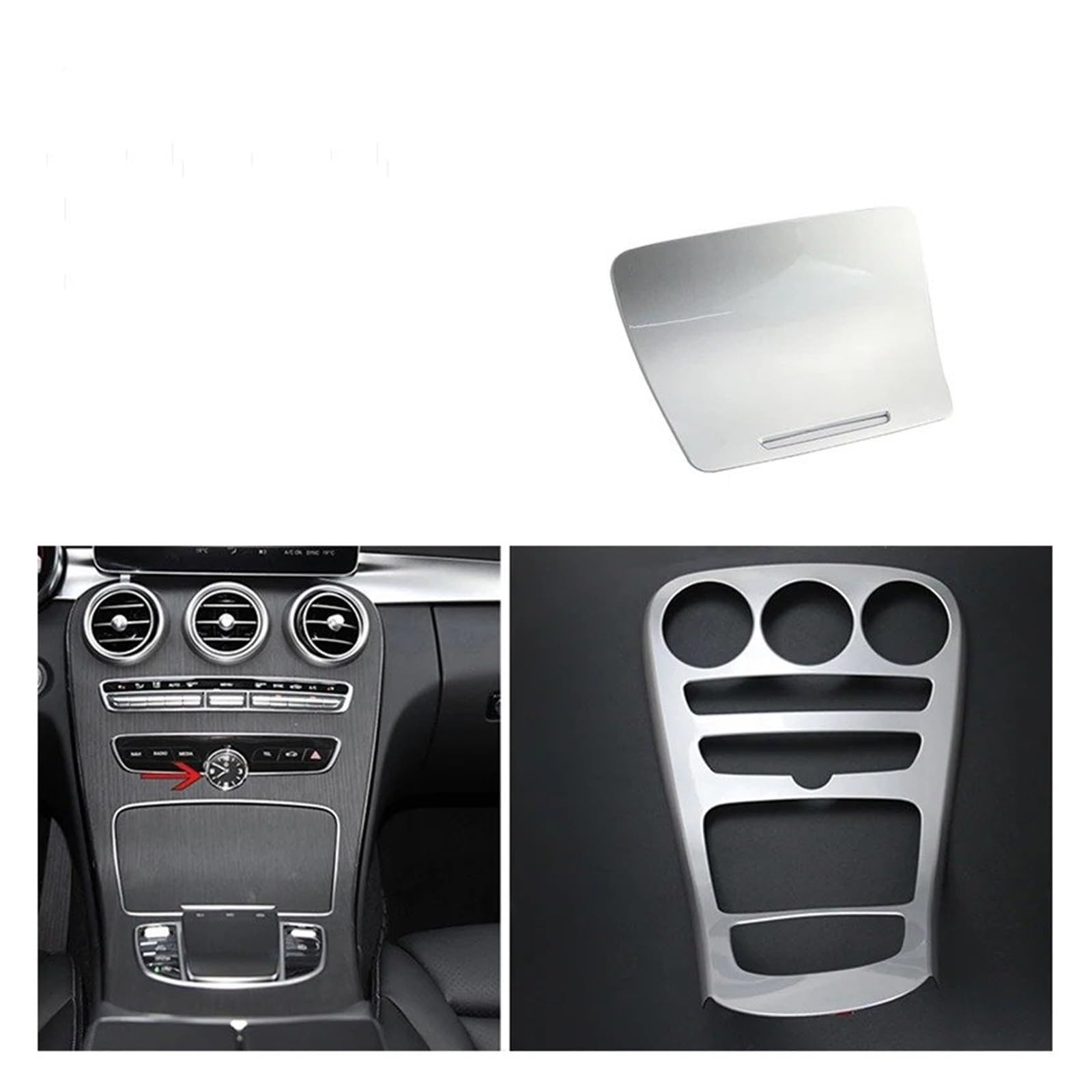 Auto Zubehör Innenraum Auto Styling Mittelkonsole Wasserbecherhalter Panel Dekoration Für Für Benz Für C-klasse Für GLC Für X253 Für W205 Innen Auto Zubehör Auto-Innendekoration(B Silver Have Clock) von BWVMVB