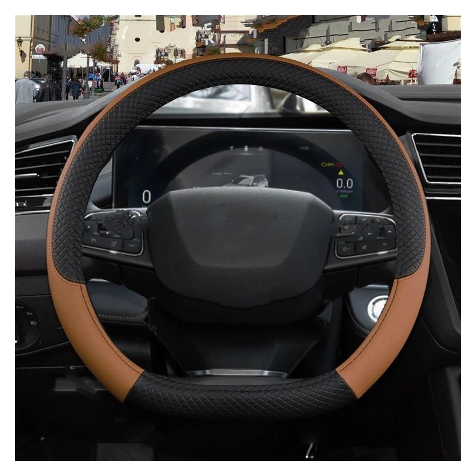 Lenkradbezug Für Chery Für Tiggo 7 Pro Plus Für Tiggo 8 Plus Für Tiggo Für 5X Pro Auto Lenkrad Abdeckung PU Leder rutschfeste Auto Zubehör Lenkradabdeckung(D Shape Brown) von BWVMVB