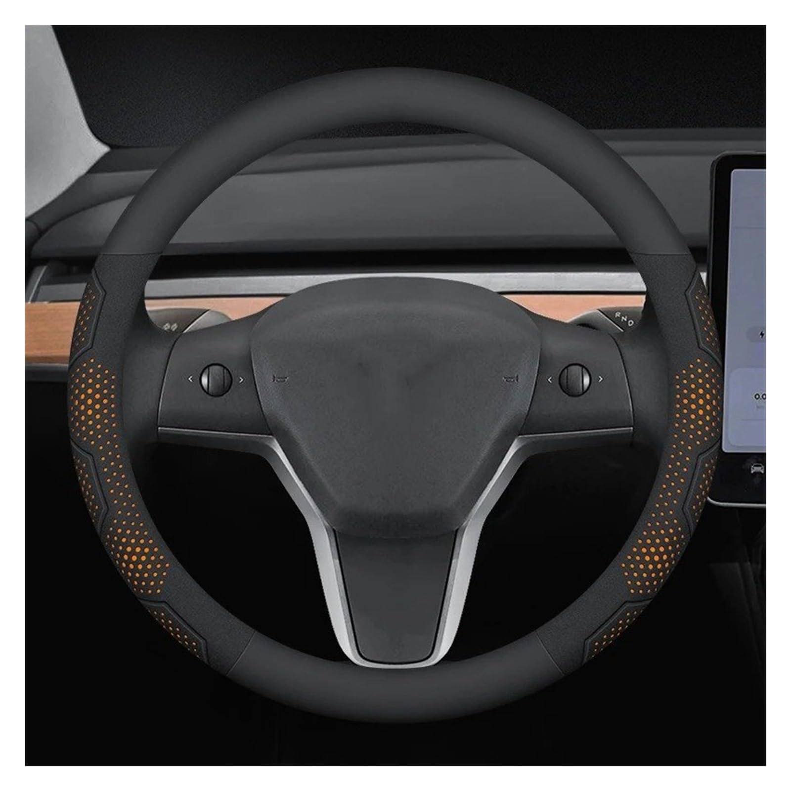 Lenkradbezug Für Tesla Für Modell 3 Für Modell Für Y Für Modell Für S Für Modell Für X Wildleder Leder Auto Lenkrad Abdeckung Auto Zubehör Lenkradabdeckung(O Leather Orange) von BWVMVB