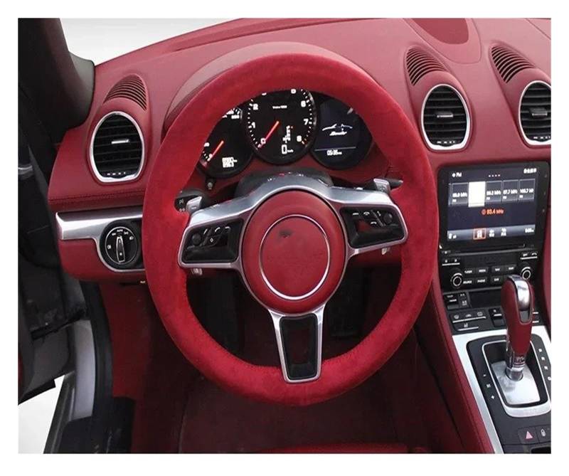 Lenkradbezug Lenkradbezug Für Macan Für Cayenne 718 2015 2016, Autodekoration, Zubehör, Warme Abdeckung Lenkradabdeckung(Red Alcantara) von BWVMVB