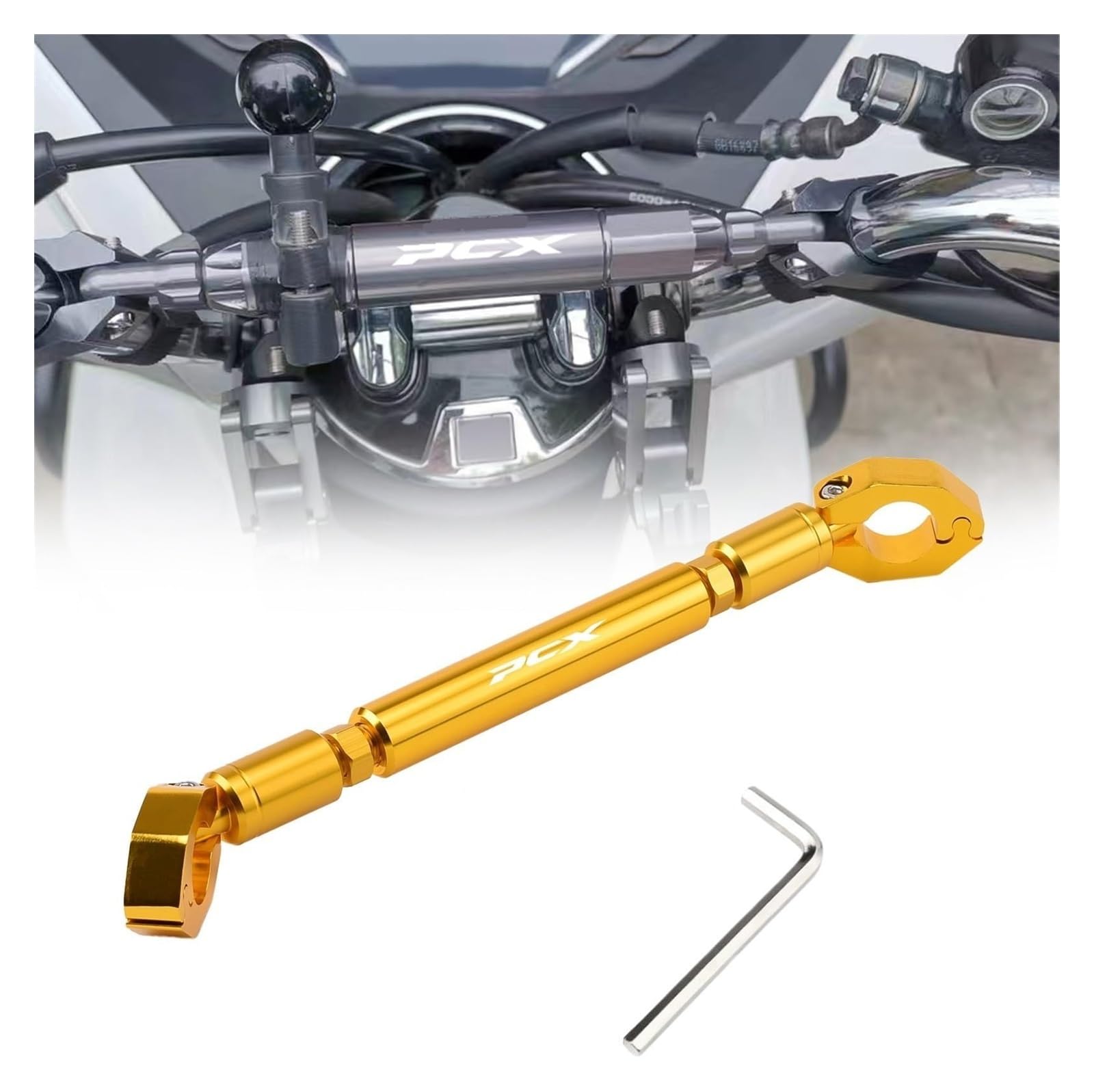 Motorrad Navigationshalterung Für PCX 125 150 160 PCX160 Motorrad Einstellbare Lenker Balance Bar Navigation Handy Halterung GPS Zubehör Navigationshalterung(Gold) von BXBDEKQGL