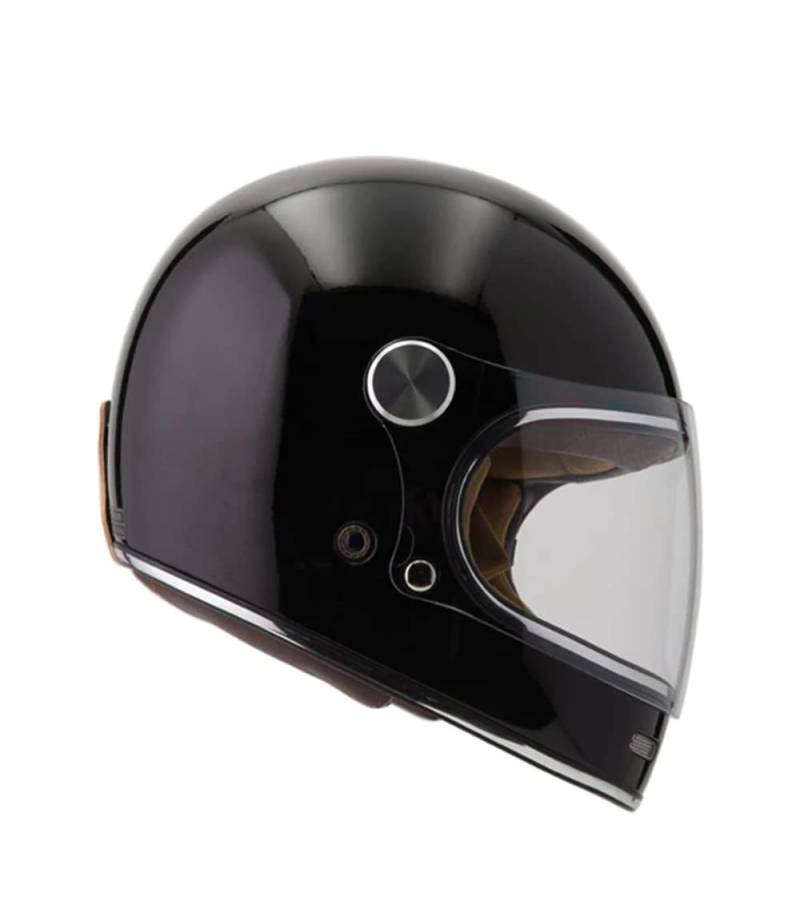 BY CITY Retro Motorradhelm Integralhelm Fiberglas, BLACK SHINY, M von BY CITY