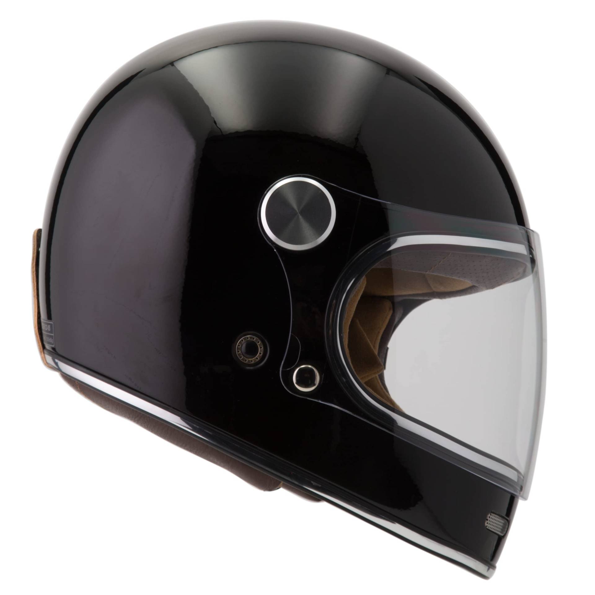 BY CITY Retro Motorradhelm Integralhelm Fiberglas, BLACK SHINY, S von BY CITY