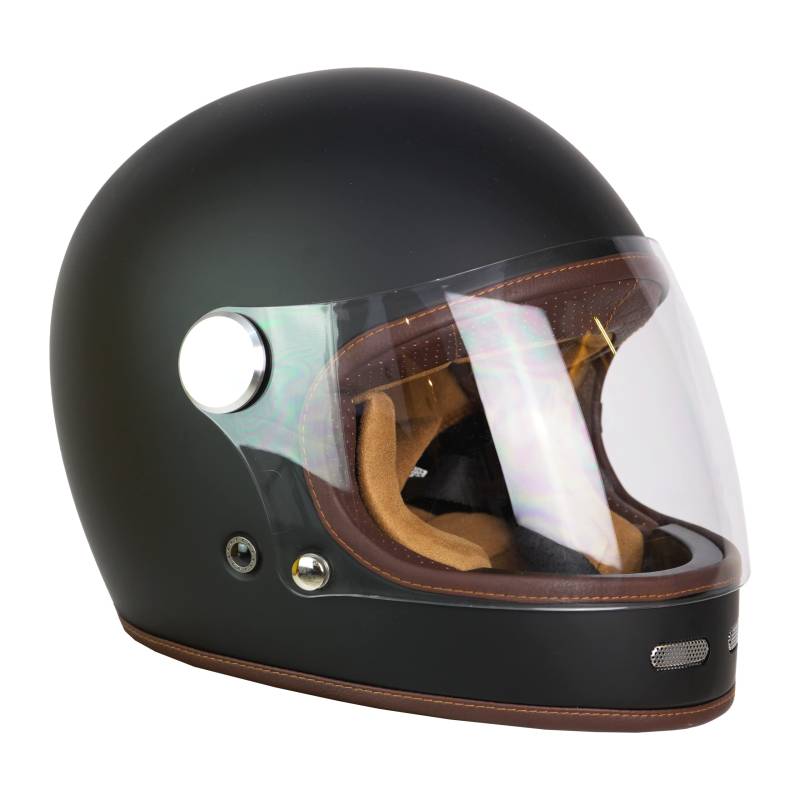 BY CITY Retro Motorradhelm Integralhelm Fiberglas, MATT BLACK, M von BY CITY