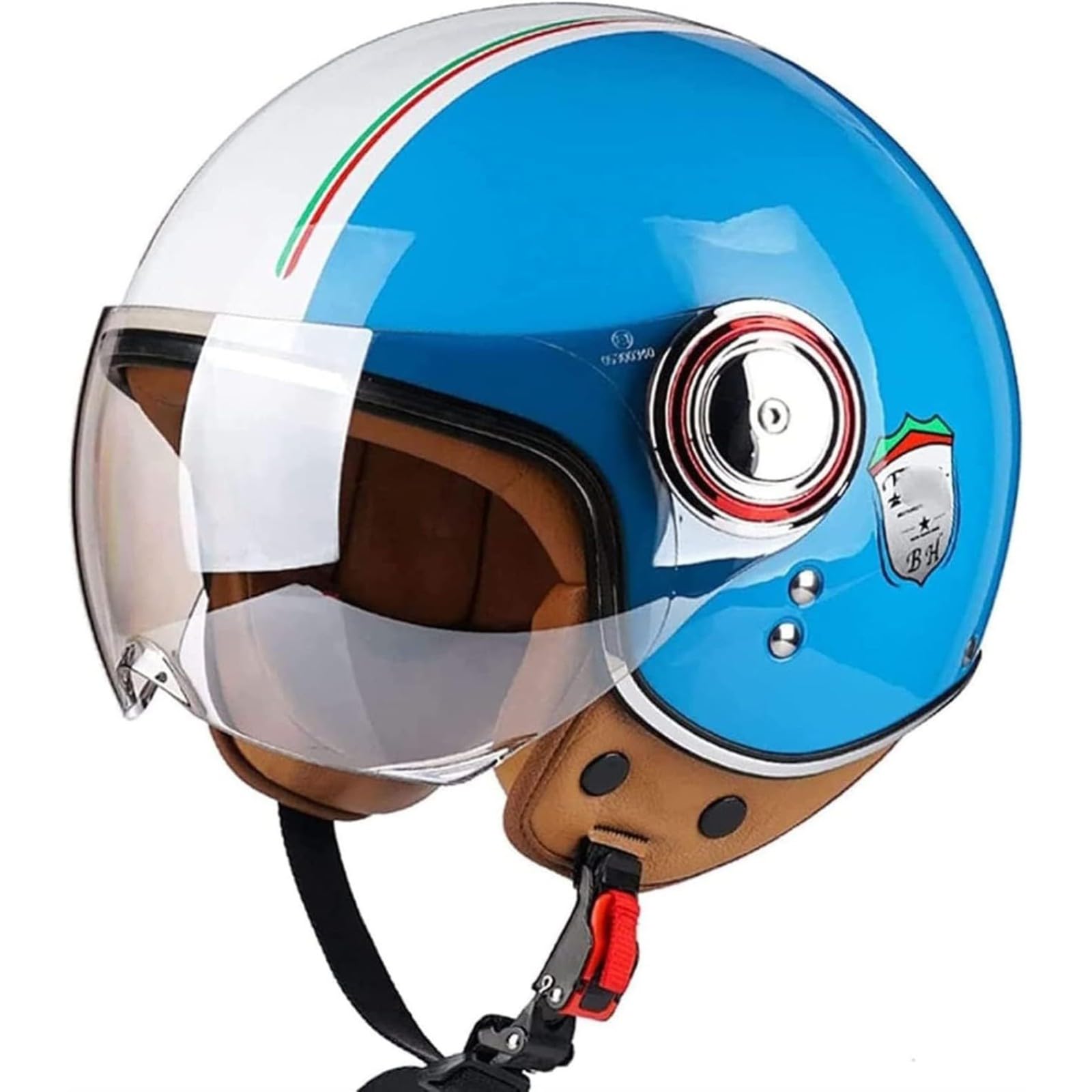 3/4 Retro-Stil Motorradhelm Halbhelm, DOT/ECE-Zulassung Halbschalenhelm Motorrad Jethelm Mit Sonnenblende Herren Damen Vier Jahreszeiten Offener Moped Roller Helm B,L=57~58CM von BYFHHHH