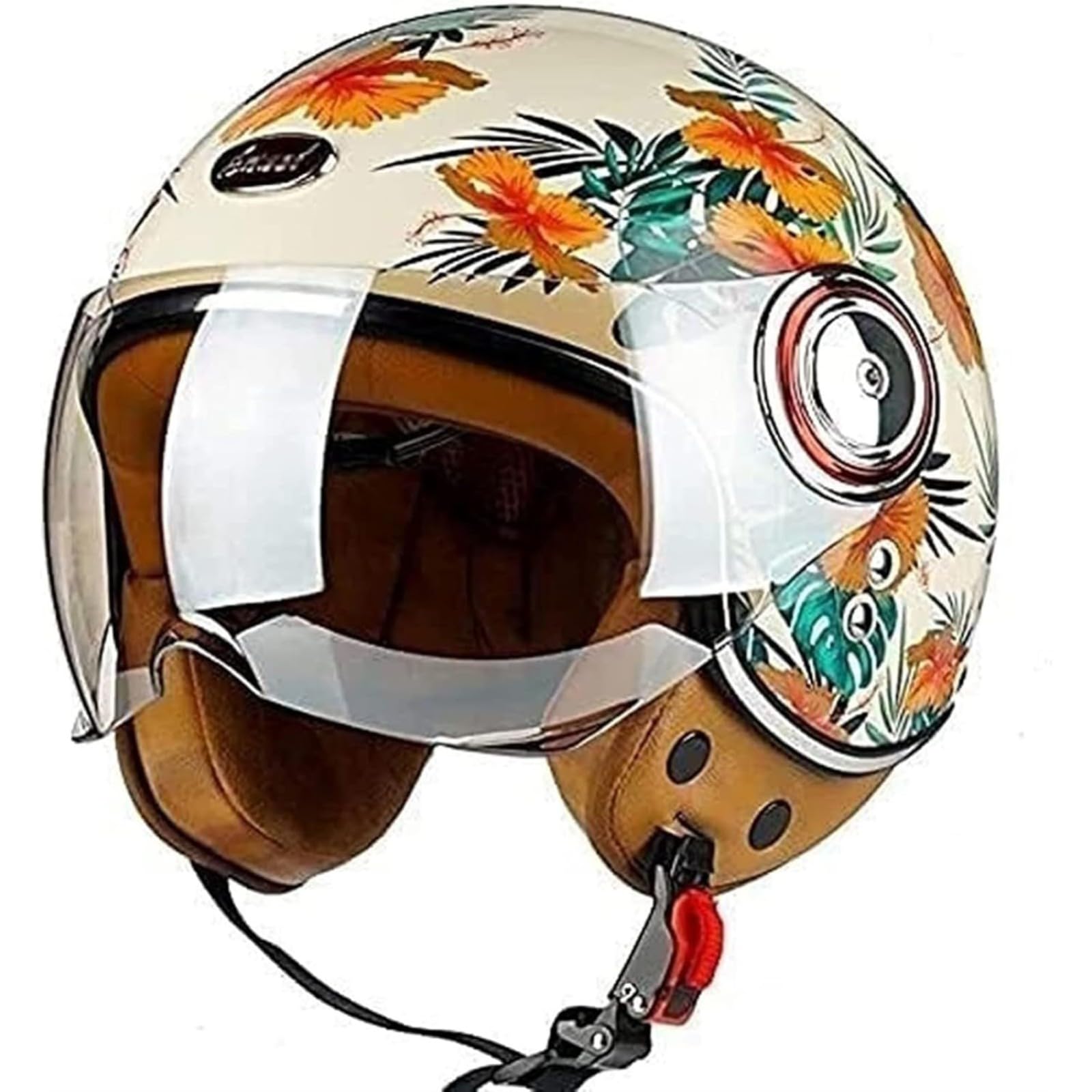 3/4 Retro-Stil Motorradhelm Halbhelm, DOT/ECE-Zulassung Halbschalenhelm Motorrad Jethelm Mit Sonnenblende Herren Damen Vier Jahreszeiten Offener Moped Roller Helm J,M=54~56CM von BYFHHHH