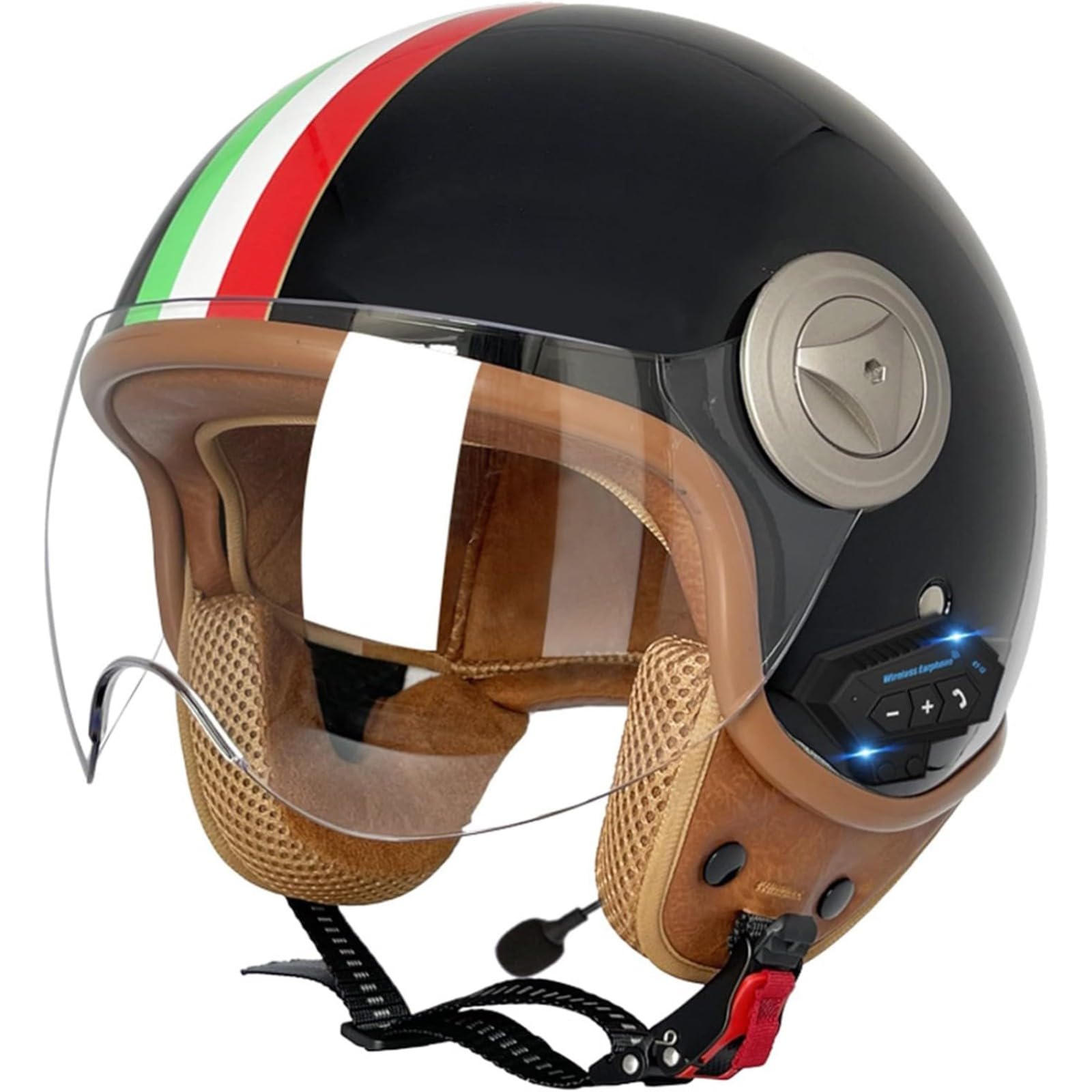 BYFHHHH Bluetooth-Helm Jethelm, DOT/ECE-Zertifizierung 3/4 Motorrad-Jethelm Mit Sonnenblende Motorrad-Sturzhelm Für Erwachsene F,M=57~58CM von BYFHHHH