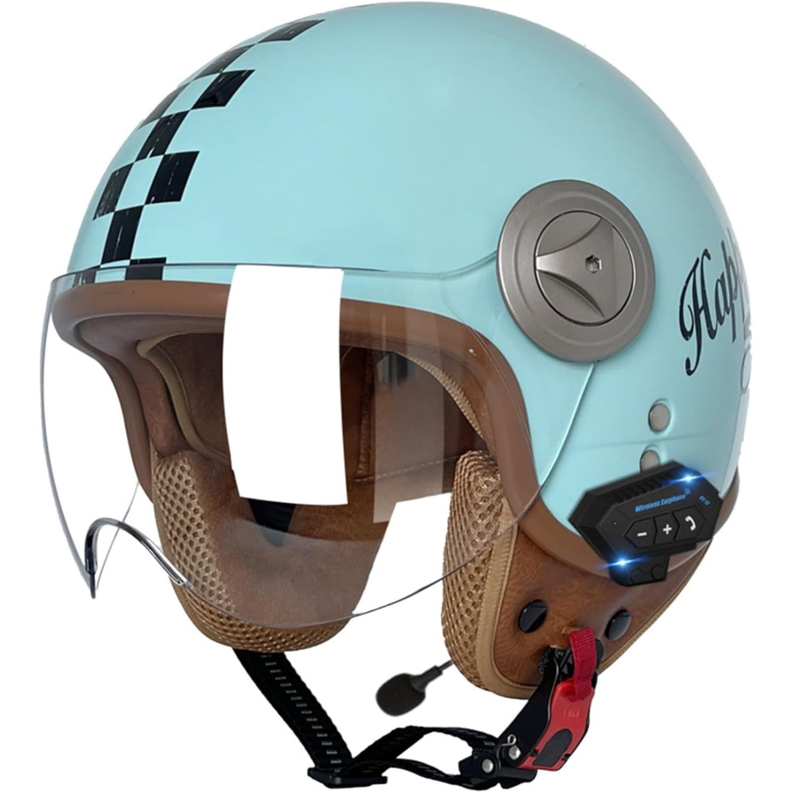 BYFHHHH Bluetooth-Helm Jethelm, DOT/ECE-Zertifizierung 3/4 Motorrad-Jethelm Mit Sonnenblende Motorrad-Sturzhelm Für Erwachsene H,XXL=63~64CM von BYFHHHH