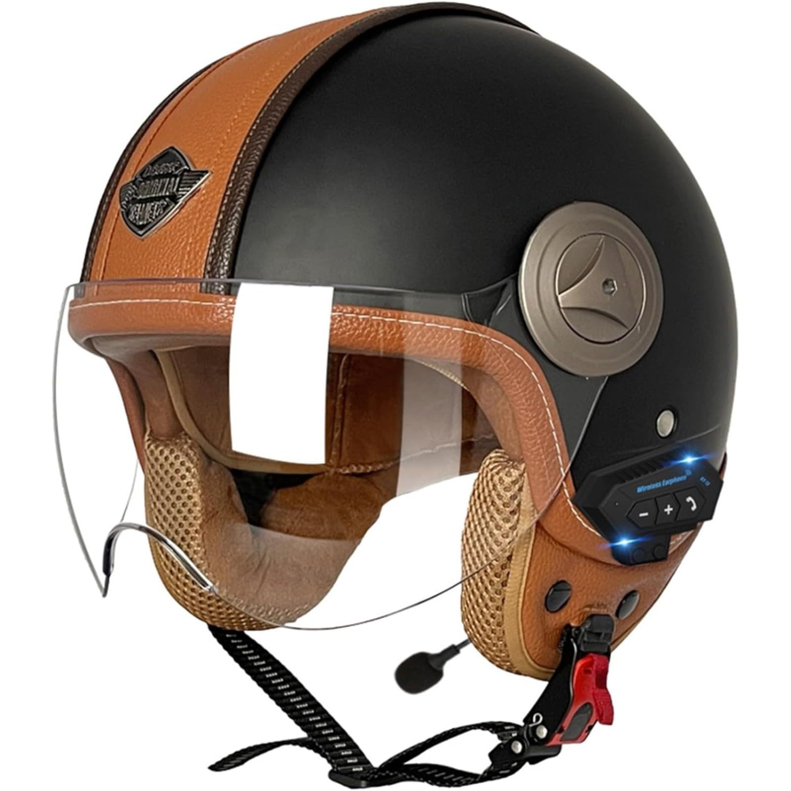 BYFHHHH Bluetooth-Helm Jethelm, DOT/ECE-Zertifizierung 3/4 Motorrad-Jethelm Mit Sonnenblende Motorrad-Sturzhelm Für Erwachsene I,L=59~60CM von BYFHHHH