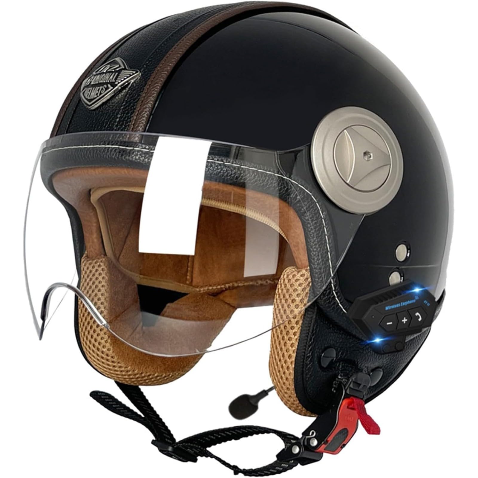 BYFHHHH Bluetooth-Helm Jethelm, DOT/ECE-Zertifizierung 3/4 Motorrad-Jethelm Mit Sonnenblende Motorrad-Sturzhelm Für Erwachsene L,L=59~60CM von BYFHHHH