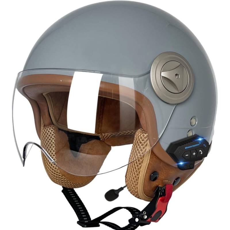 BYFHHHH Bluetooth-Helm Jethelm, DOT/ECE-Zertifizierung 3/4 Motorrad-Jethelm Mit Sonnenblende Motorrad-Sturzhelm Für Erwachsene M,XXL=63~64CM von BYFHHHH