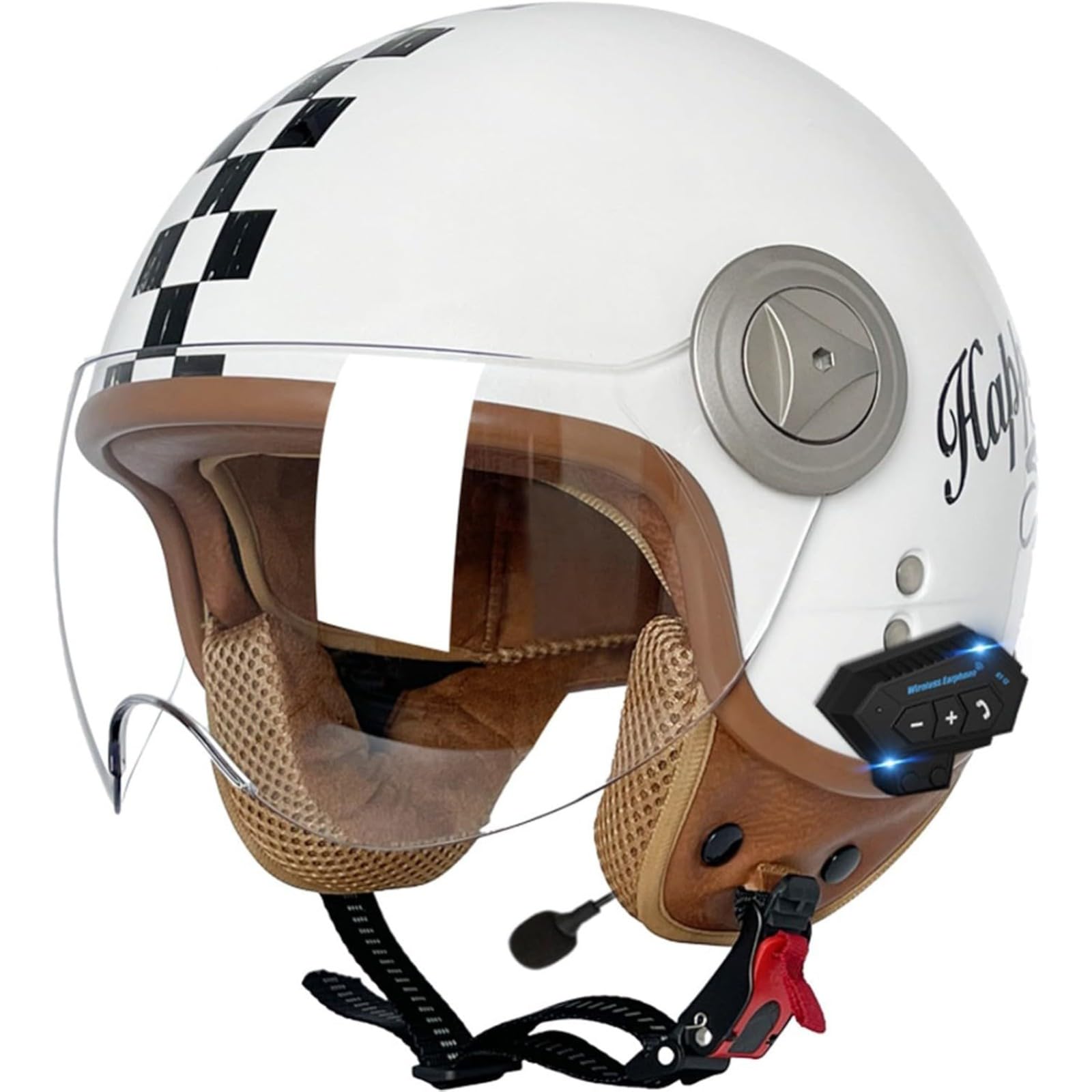 BYFHHHH Bluetooth-Helm Jethelm, DOT/ECE-Zertifizierung 3/4 Motorrad-Jethelm Mit Sonnenblende Motorrad-Sturzhelm Für Erwachsene N,XL=61~62CM von BYFHHHH