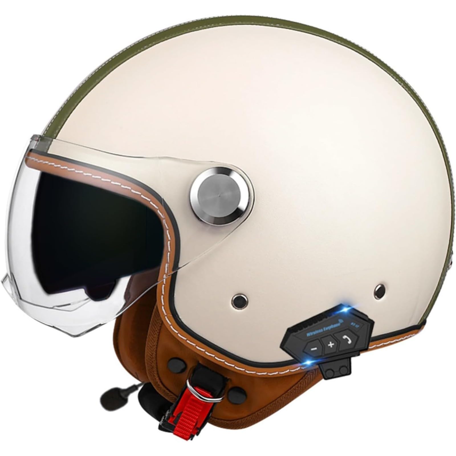 BYFHHHH Bluetooth Jethelm 3/4 Helm, ECE Zertifizierung Motorrad Integrierter Bluetooth Helm Jet Scooter Helm Jethelm Herren Damen Mit Doppelspiegel A,XXL=63~64CM von BYFHHHH