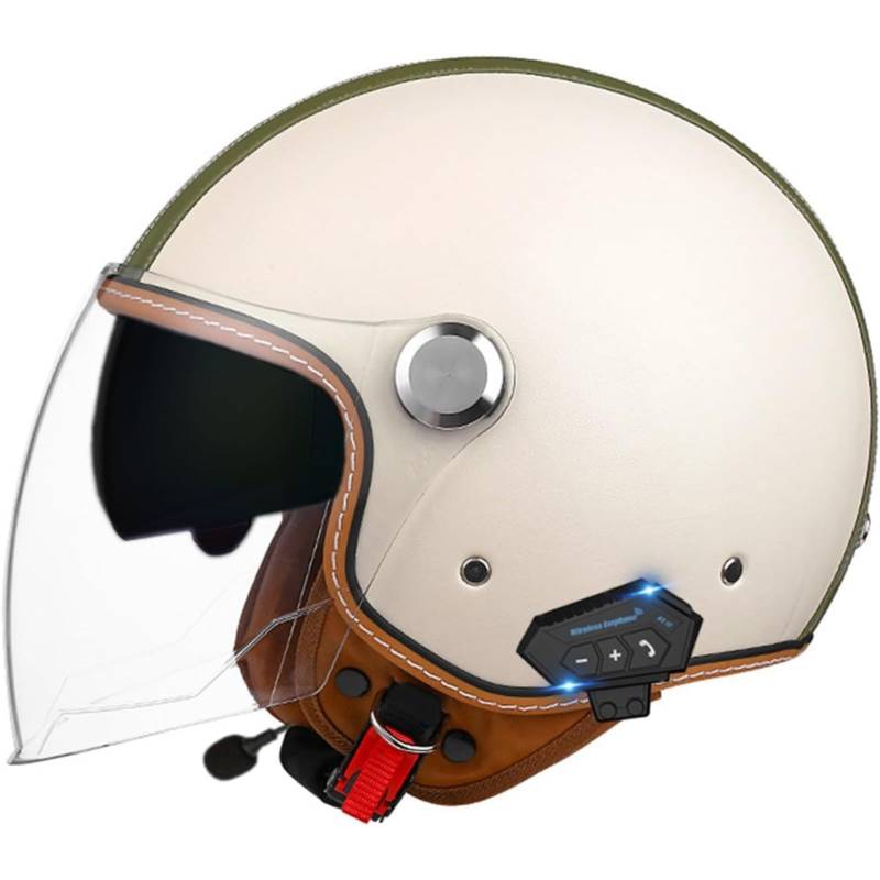 BYFHHHH Bluetooth Jethelm 3/4 Helm, ECE Zertifizierung Motorrad Integrierter Bluetooth Helm Jet Scooter Helm Jethelm Herren Damen Mit Doppelspiegel B,M=57~58CM von BYFHHHH