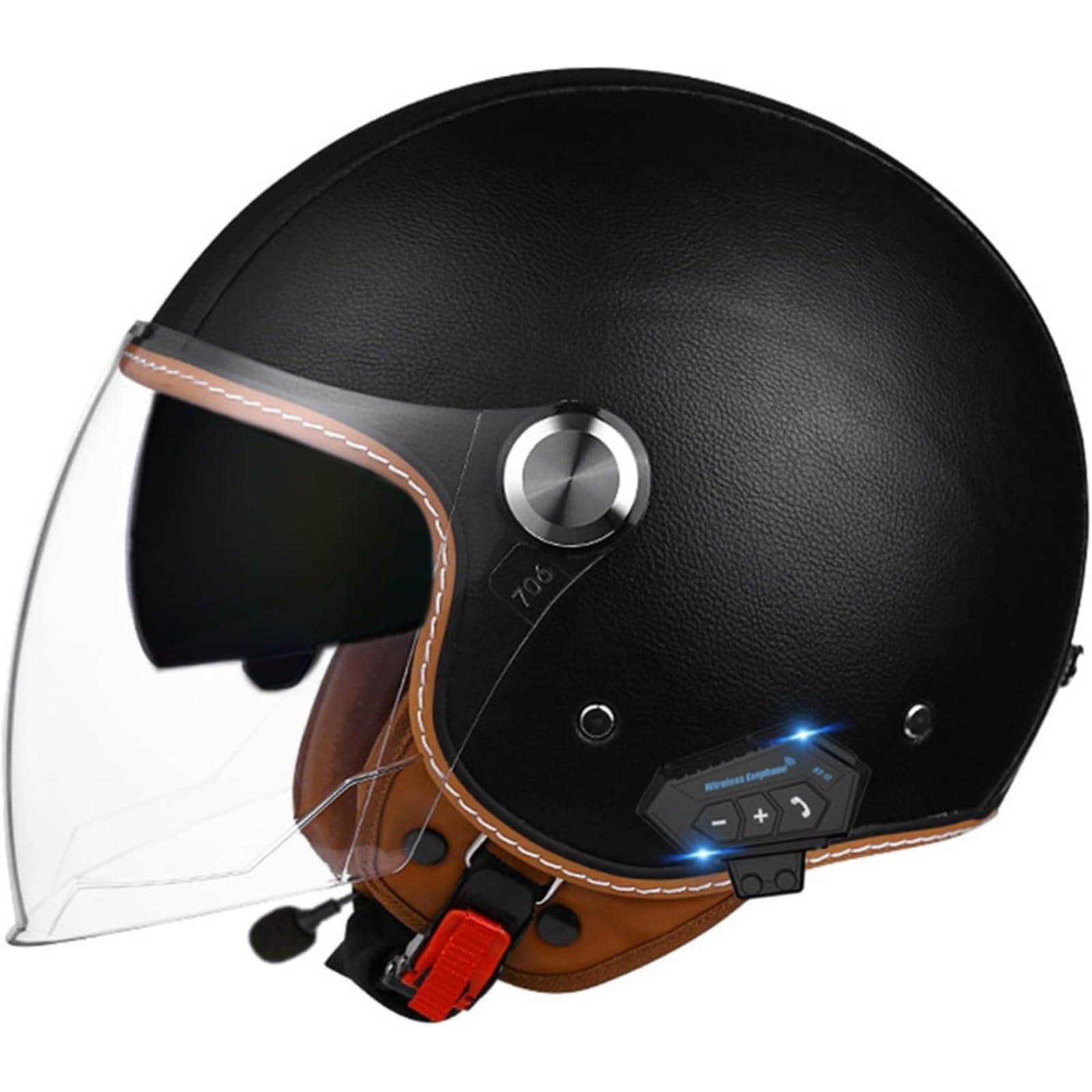 BYFHHHH Bluetooth Jethelm 3/4 Helm, ECE Zertifizierung Motorrad Integrierter Bluetooth Helm Jet Scooter Helm Jethelm Herren Damen Mit Doppelspiegel C,L=59~60CM von BYFHHHH