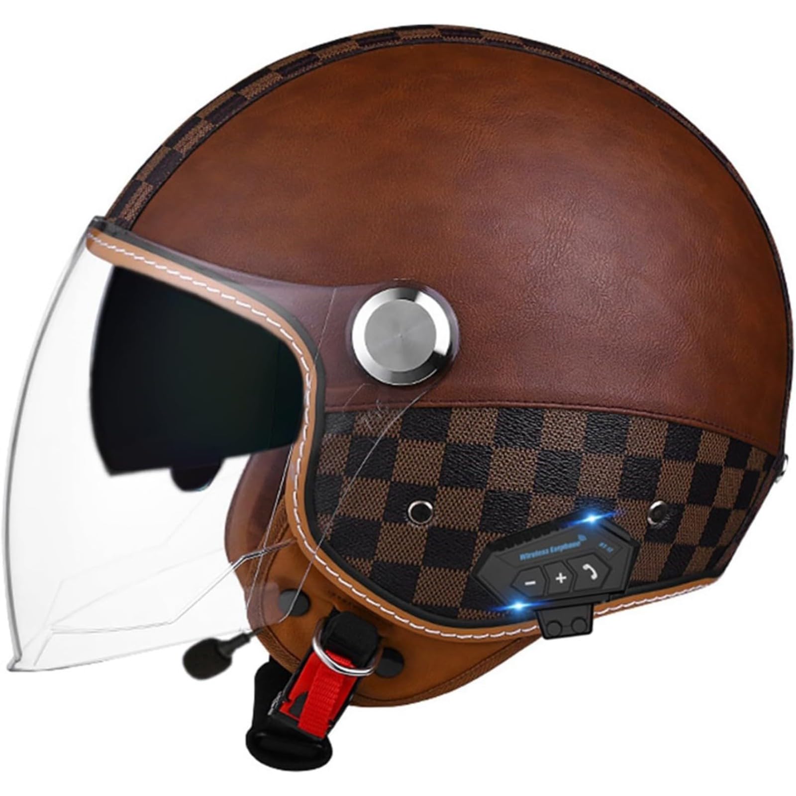 BYFHHHH Bluetooth Jethelm 3/4 Helm, ECE Zertifizierung Motorrad Integrierter Bluetooth Helm Jet Scooter Helm Jethelm Herren Damen Mit Doppelspiegel D,M=57~58CM von BYFHHHH