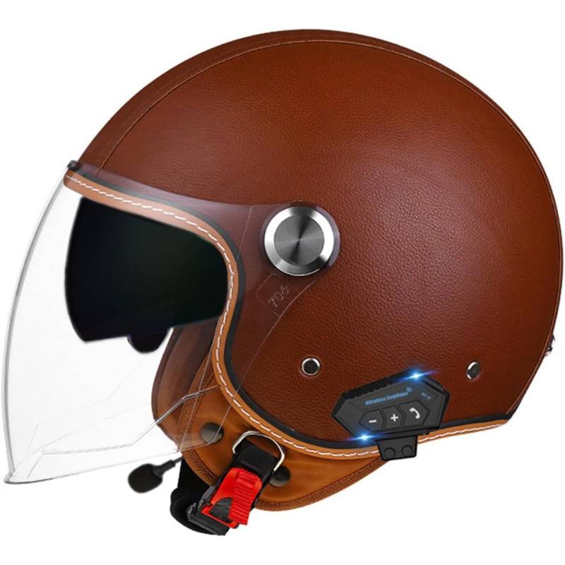 BYFHHHH Bluetooth Jethelm 3/4 Helm, ECE Zertifizierung Motorrad Integrierter Bluetooth Helm Jet Scooter Helm Jethelm Herren Damen Mit Doppelspiegel G,M=57~58CM von BYFHHHH