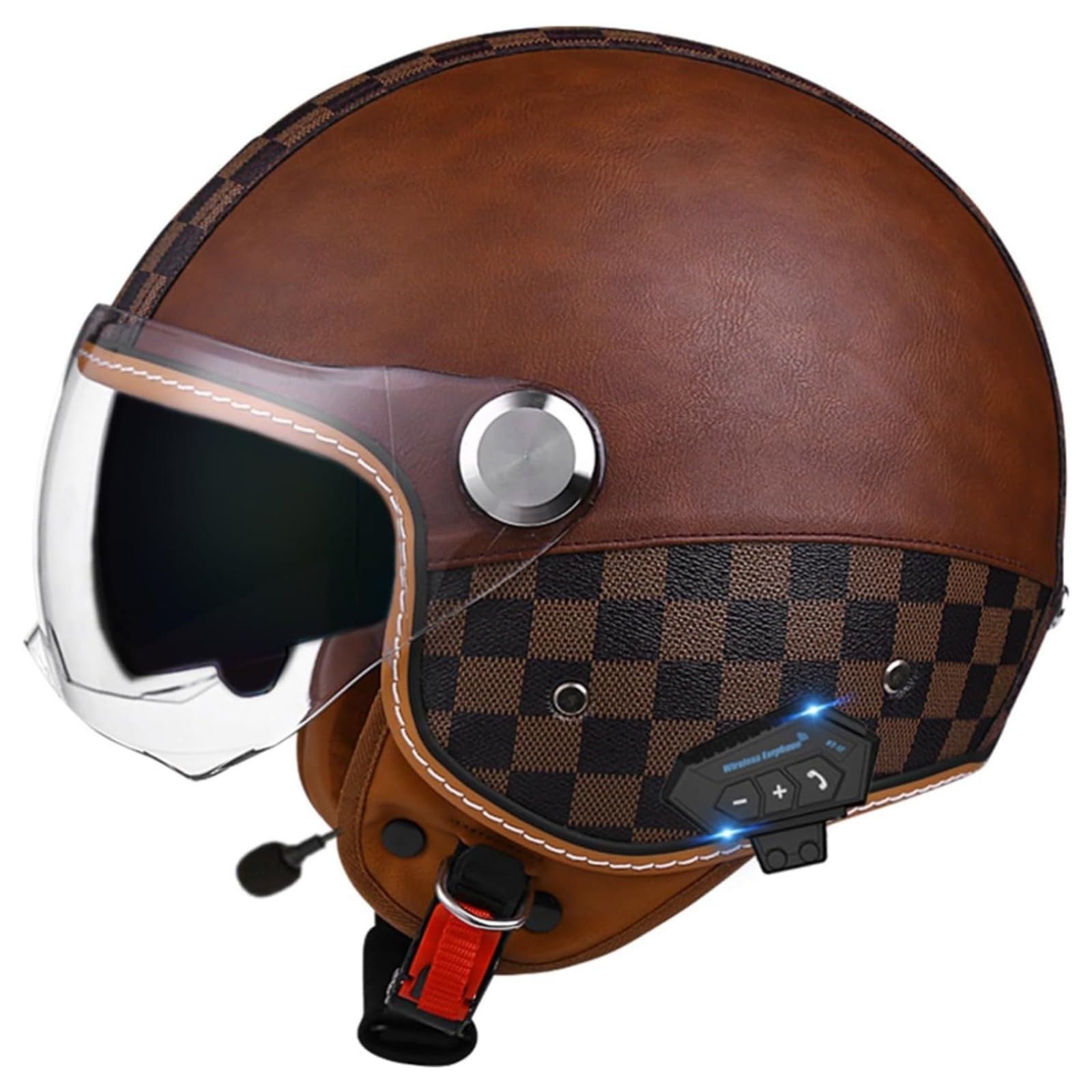 BYFHHHH Bluetooth Jethelm 3/4 Helm, ECE Zertifizierung Motorrad Integrierter Bluetooth Helm Jet Scooter Helm Jethelm Herren Damen Mit Doppelspiegel H,L=59~60CM von BYFHHHH