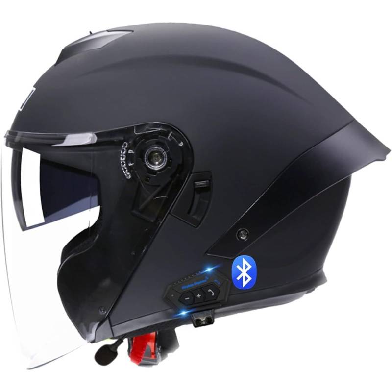 BYFHHHH Bluetooth Jethelm Motorradhelm, ECE Zertifizierung Herren Damen Integrierter Bluetooth Helm Jet Scooter Helm Jethelm Mit Doppelspiegel A,XL=61~62CM von BYFHHHH