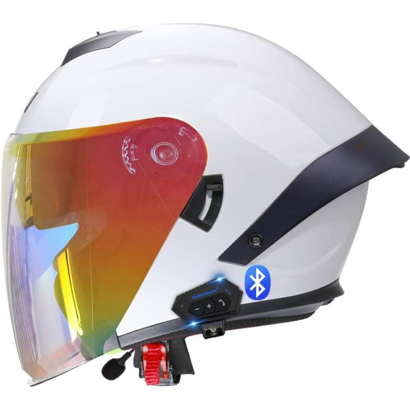 BYFHHHH Bluetooth Jethelm Motorradhelm, ECE Zertifizierung Herren Damen Integrierter Bluetooth Helm Jet Scooter Helm Jethelm Mit Doppelspiegel D,M=57~58CM von BYFHHHH