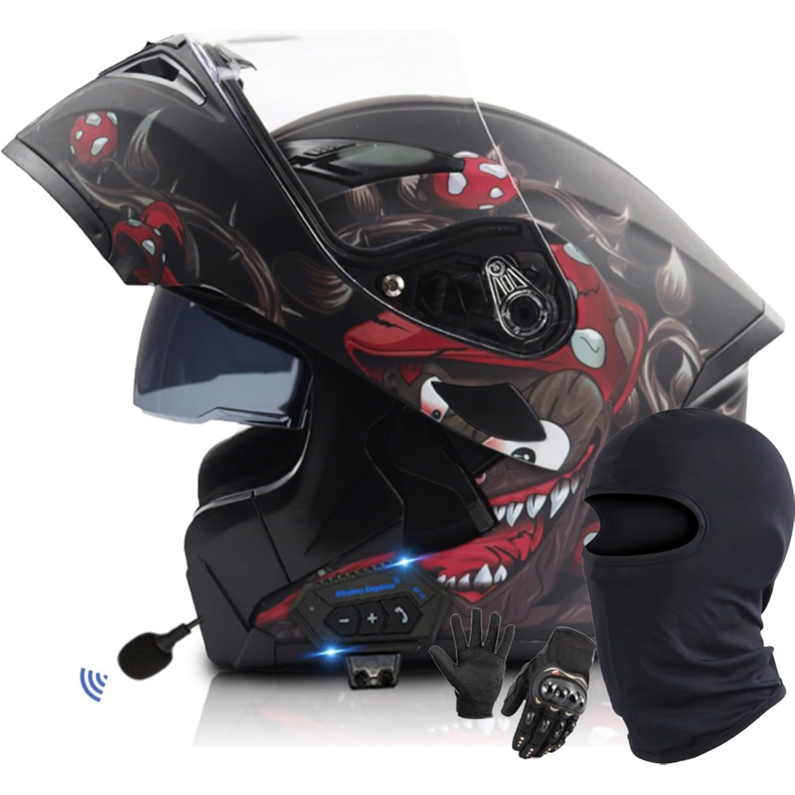 BYFHHHH Bluetooth-Klapphelm, DOT/ECE-Zertifizierter Integralhelm, Motorradhelm Mit Doppelvisier, Bluetooth-Motorradhelm Für Männer Und Frauen J,L=59~60CM von BYFHHHH