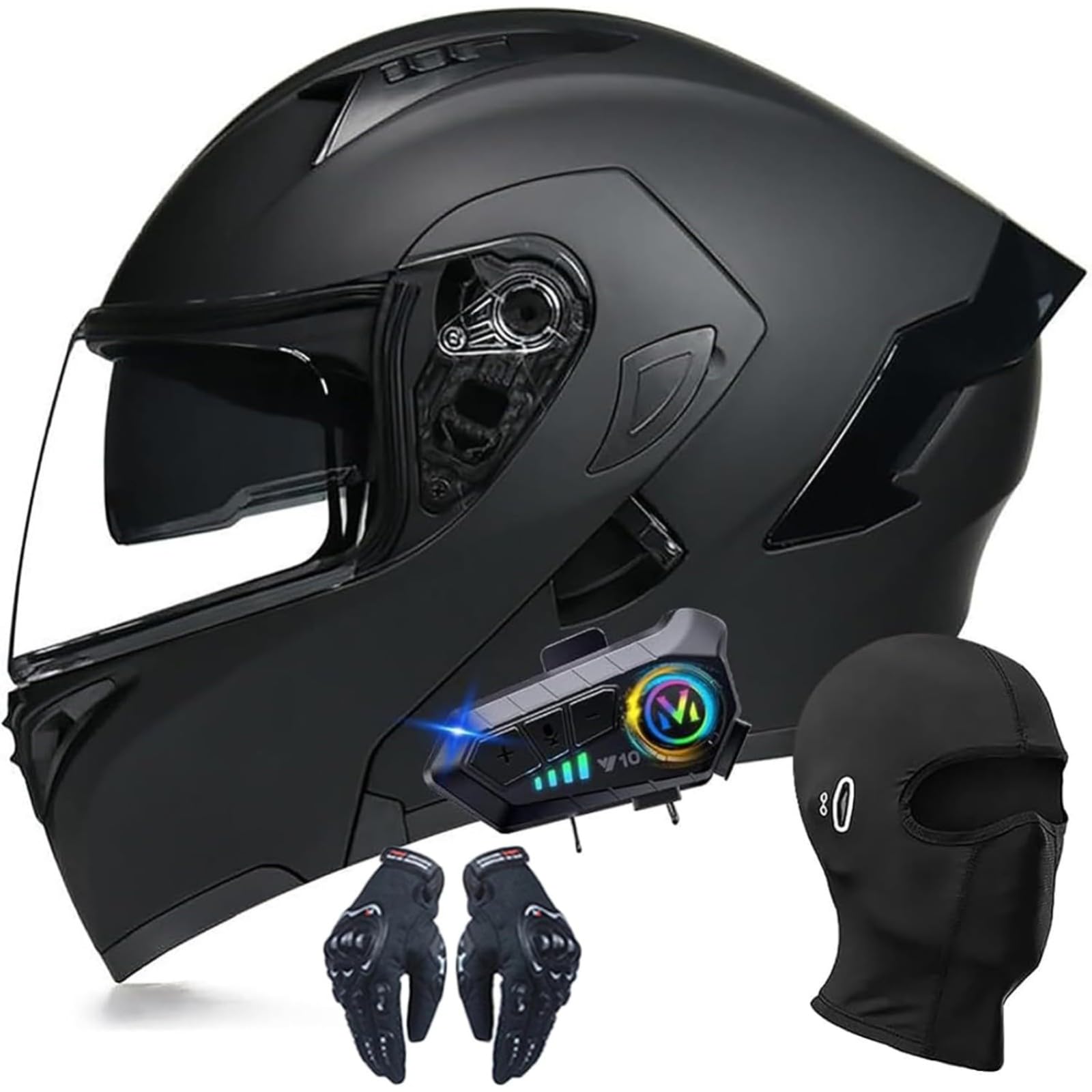 BYFHHHH Bluetooth-Modularhelme Für Motorradfahrer, Integralhelm Mit Hochklappbarem Antibeschlag-Doppelvisier, Eingebauter Doppellautsprecher, DOT/ECE-Zulassung C,L=56~57CM von BYFHHHH