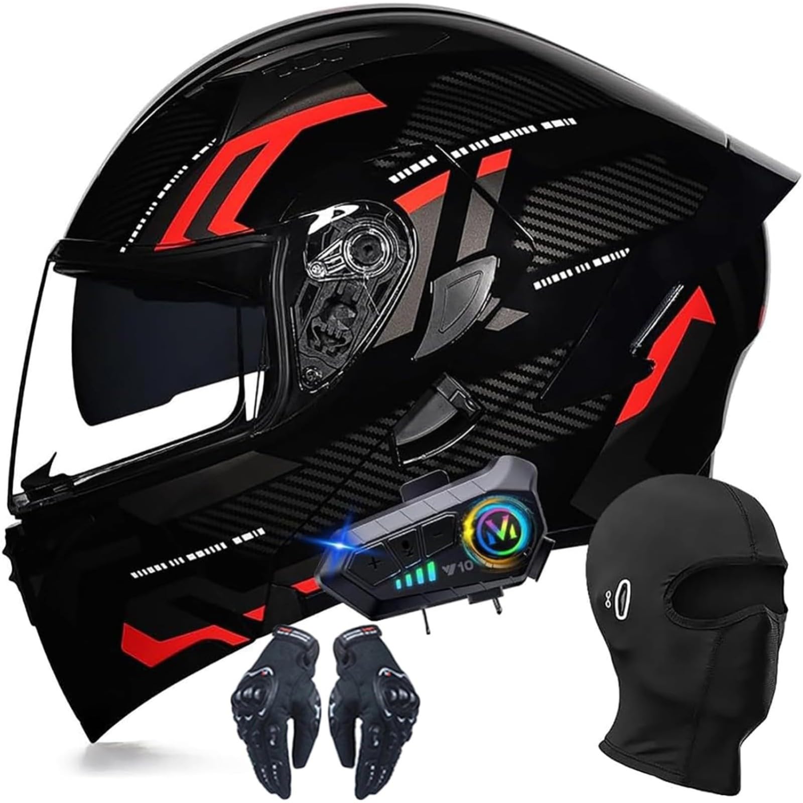 BYFHHHH Bluetooth-Modularhelme Für Motorradfahrer, Integralhelm Mit Hochklappbarem Antibeschlag-Doppelvisier, Eingebauter Doppellautsprecher, DOT/ECE-Zulassung F,L=56~57CM von BYFHHHH