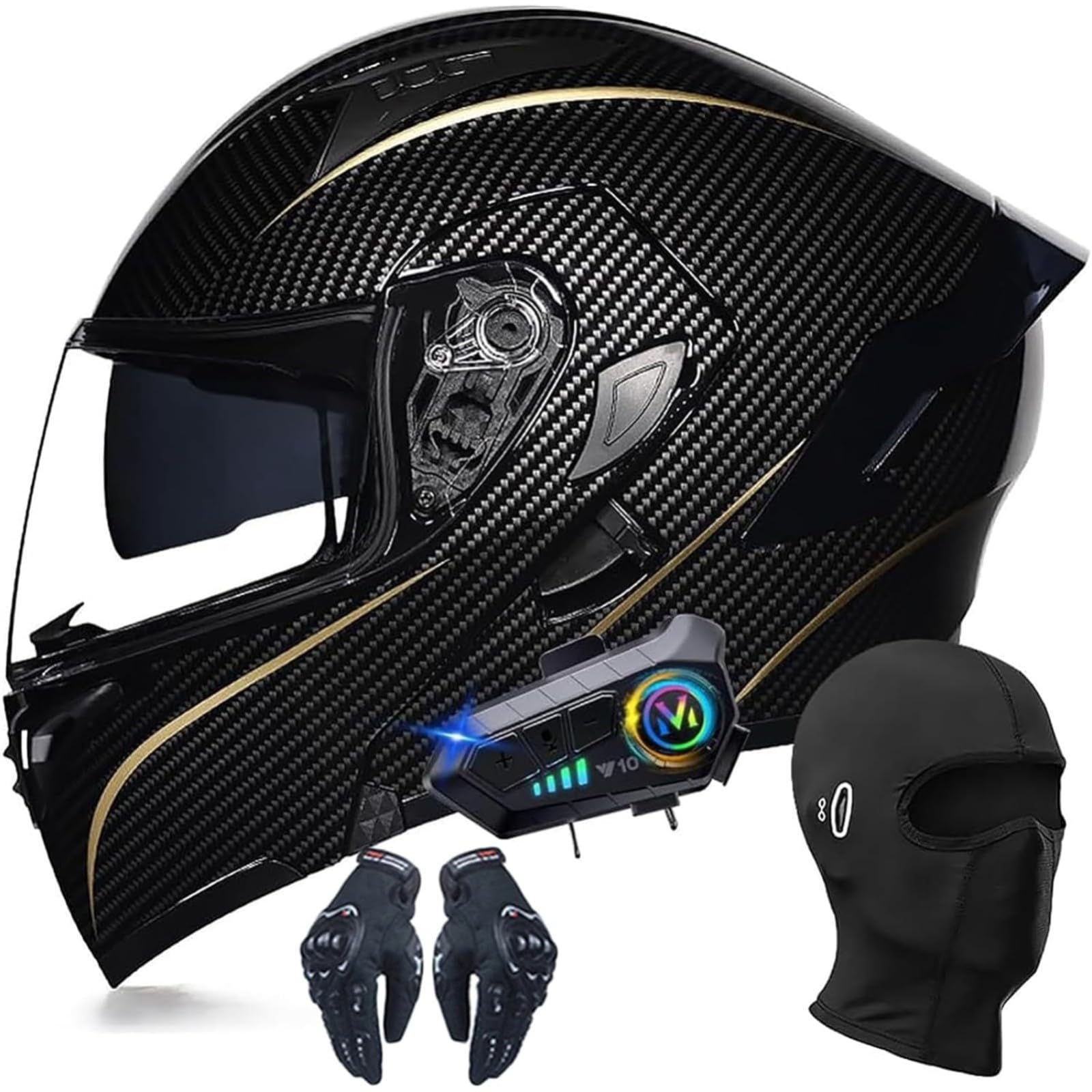 BYFHHHH Bluetooth-Modularhelme Für Motorradfahrer, Integralhelm Mit Hochklappbarem Antibeschlag-Doppelvisier, Eingebauter Doppellautsprecher, DOT/ECE-Zulassung G,L=56~57CM von BYFHHHH