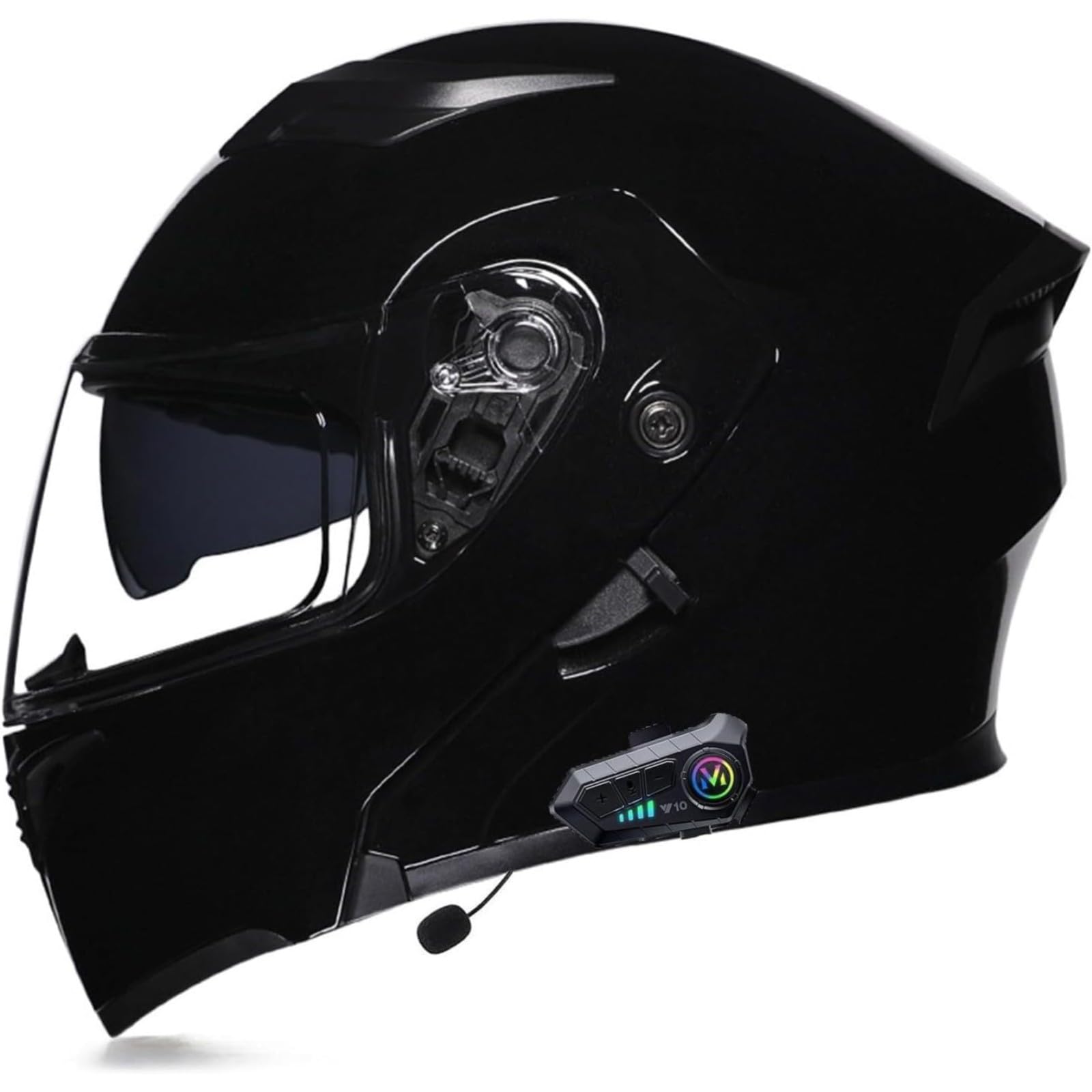 BYFHHHH Bluetooth-Motorrad-Klapphelm, DOT/ECE-Zertifizierter Motorradhelm, Integralhelme Mit Mikrofon Für Automatische Reaktion, Motocross-Helme Mit Anti-Fog-Doppelvisier C,M=57~58CM von BYFHHHH