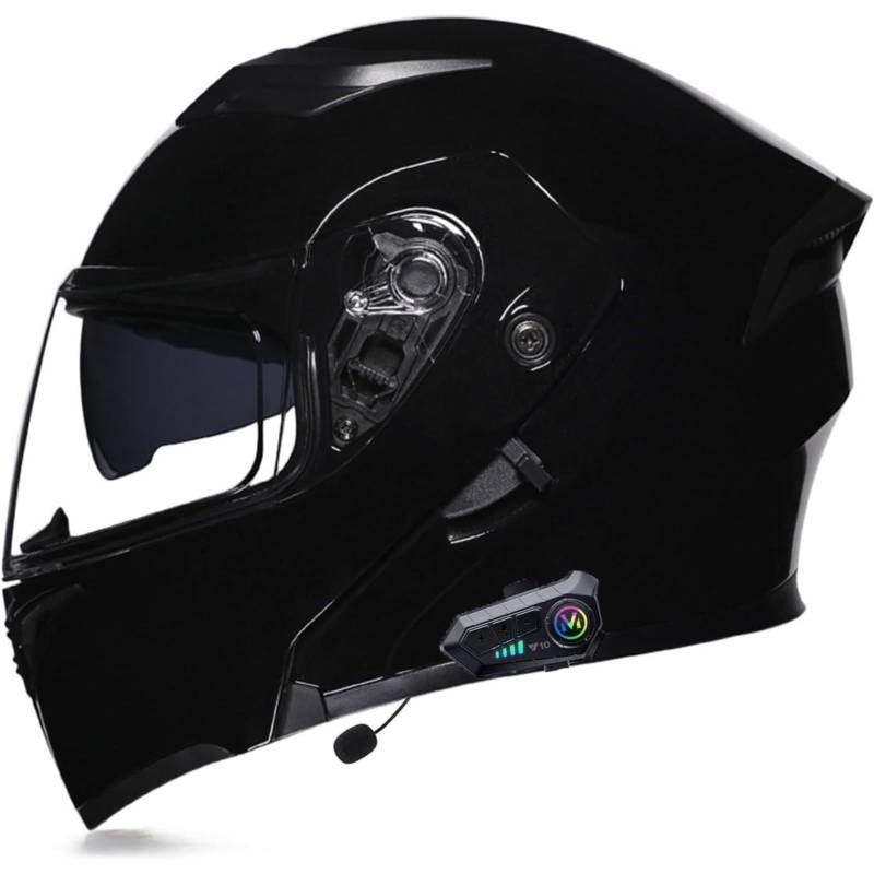 BYFHHHH Bluetooth-Motorrad-Klapphelm, DOT/ECE-Zertifizierter Motorradhelm, Integralhelme Mit Mikrofon Für Automatische Reaktion, Motocross-Helme Mit Anti-Fog-Doppelvisier C,XXL=63~64CM von BYFHHHH