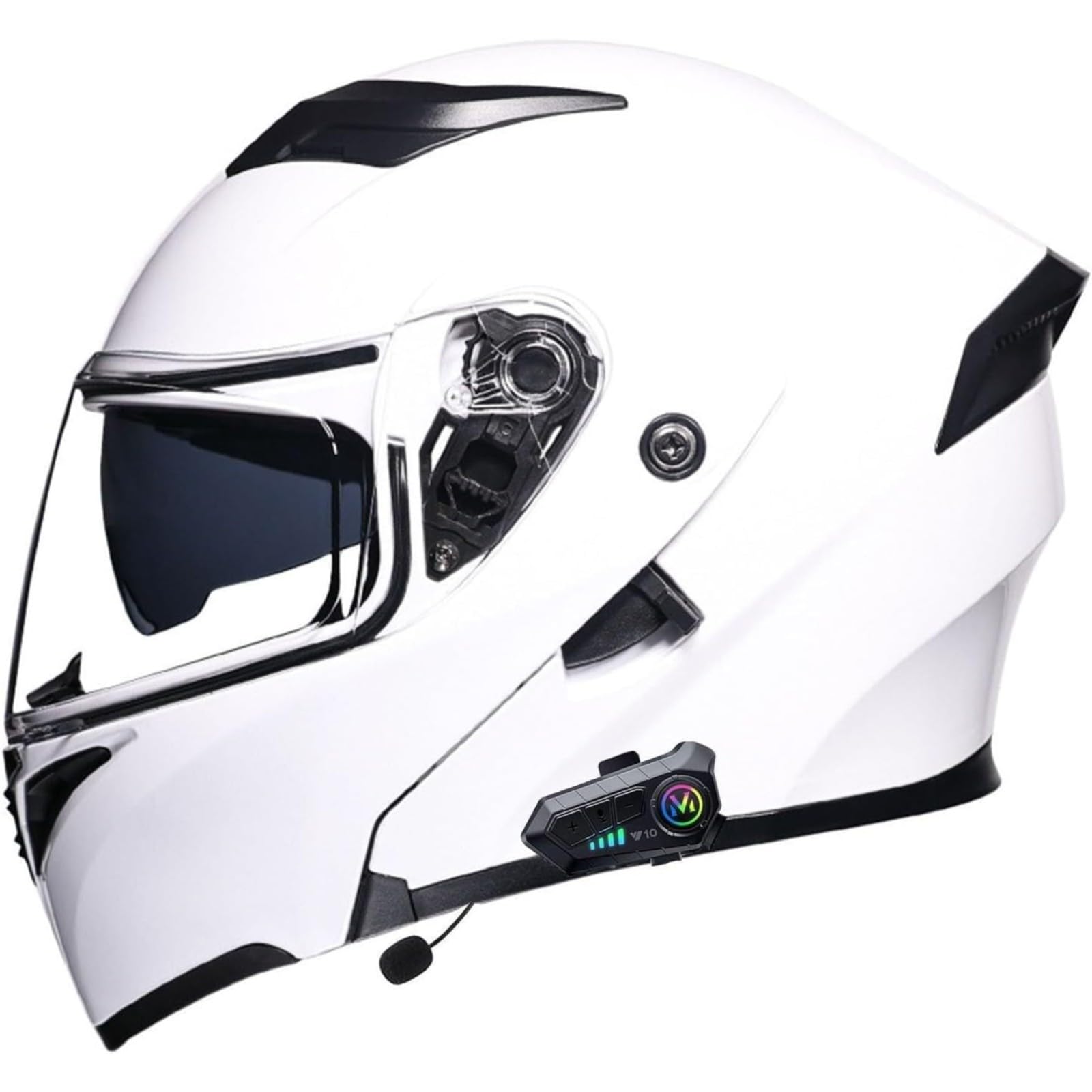 BYFHHHH Bluetooth-Motorrad-Klapphelm, DOT/ECE-Zertifizierter Motorradhelm, Integralhelme Mit Mikrofon Für Automatische Reaktion, Motocross-Helme Mit Anti-Fog-Doppelvisier D,L=59~60CM von BYFHHHH