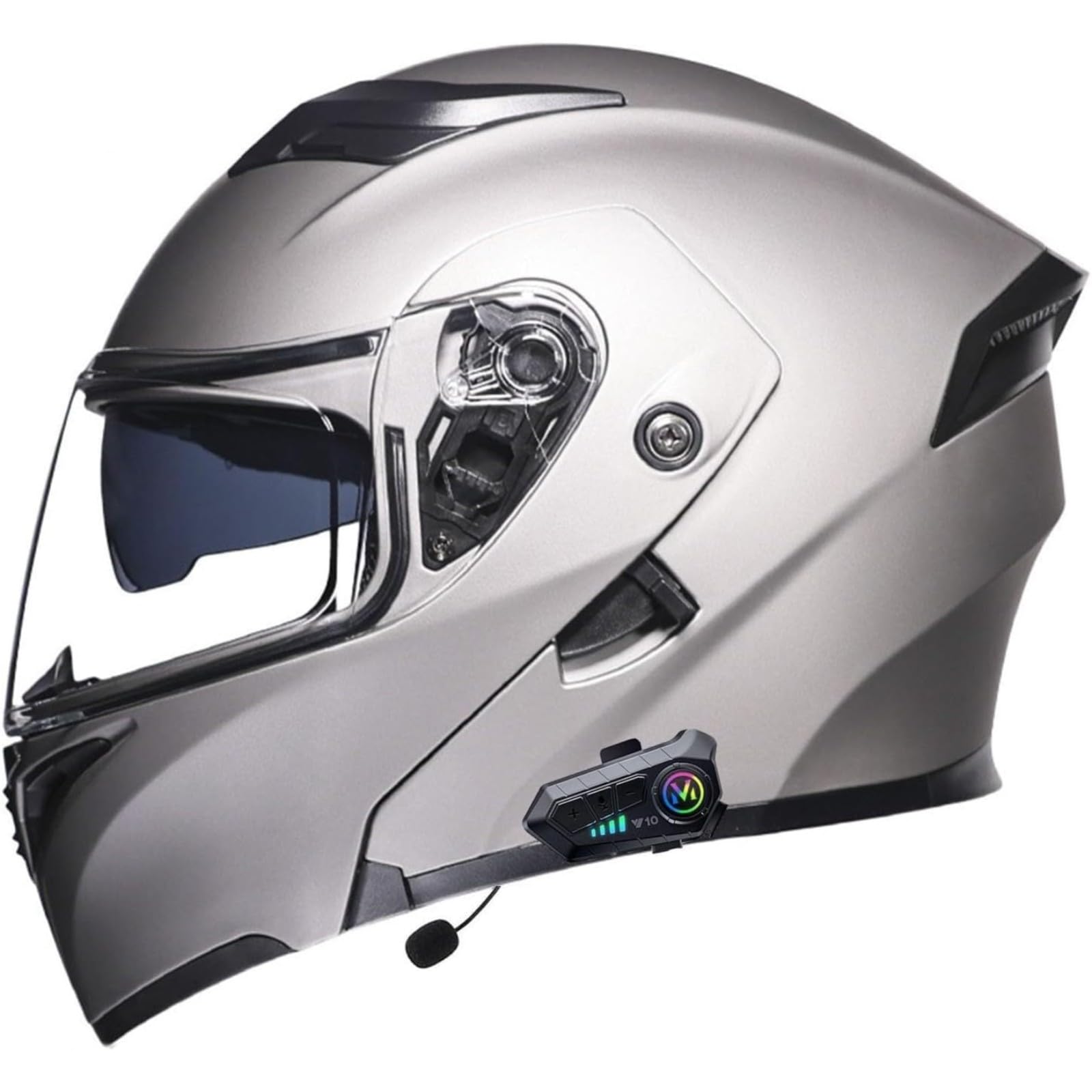 BYFHHHH Bluetooth-Motorrad-Klapphelm, DOT/ECE-Zertifizierter Motorradhelm, Integralhelme Mit Mikrofon Für Automatische Reaktion, Motocross-Helme Mit Anti-Fog-Doppelvisier E,M=57~58CM von BYFHHHH