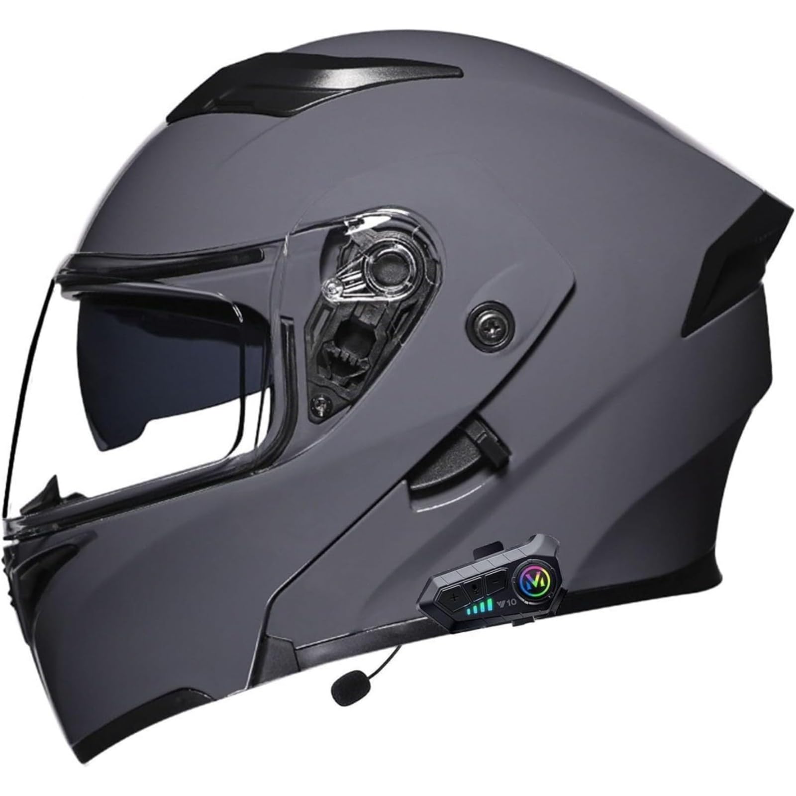 BYFHHHH Bluetooth-Motorrad-Klapphelm, DOT/ECE-Zertifizierter Motorradhelm, Integralhelme Mit Mikrofon Für Automatische Reaktion, Motocross-Helme Mit Anti-Fog-Doppelvisier G,XL=61~62CM von BYFHHHH