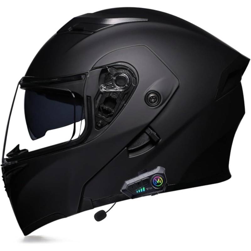 BYFHHHH Bluetooth-Motorrad-Klapphelm, DOT/ECE-Zertifizierter Motorradhelm, Integralhelme Mit Mikrofon Für Automatische Reaktion, Motocross-Helme Mit Anti-Fog-Doppelvisier H,XXL=63~64CM von BYFHHHH