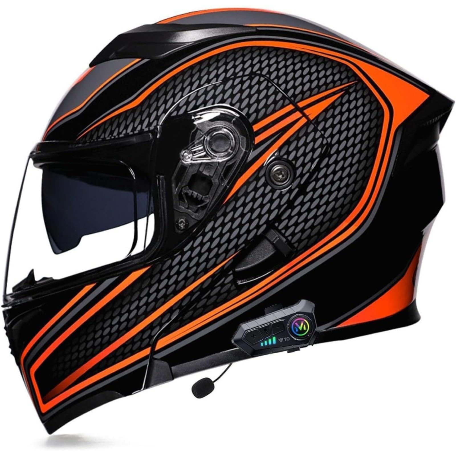 BYFHHHH Bluetooth-Motorrad-Klapphelm, DOT/ECE-Zertifizierter Motorradhelm, Integralhelme Mit Mikrofon Für Automatische Reaktion, Motocross-Helme Mit Anti-Fog-Doppelvisier J,XL=61~62CM von BYFHHHH