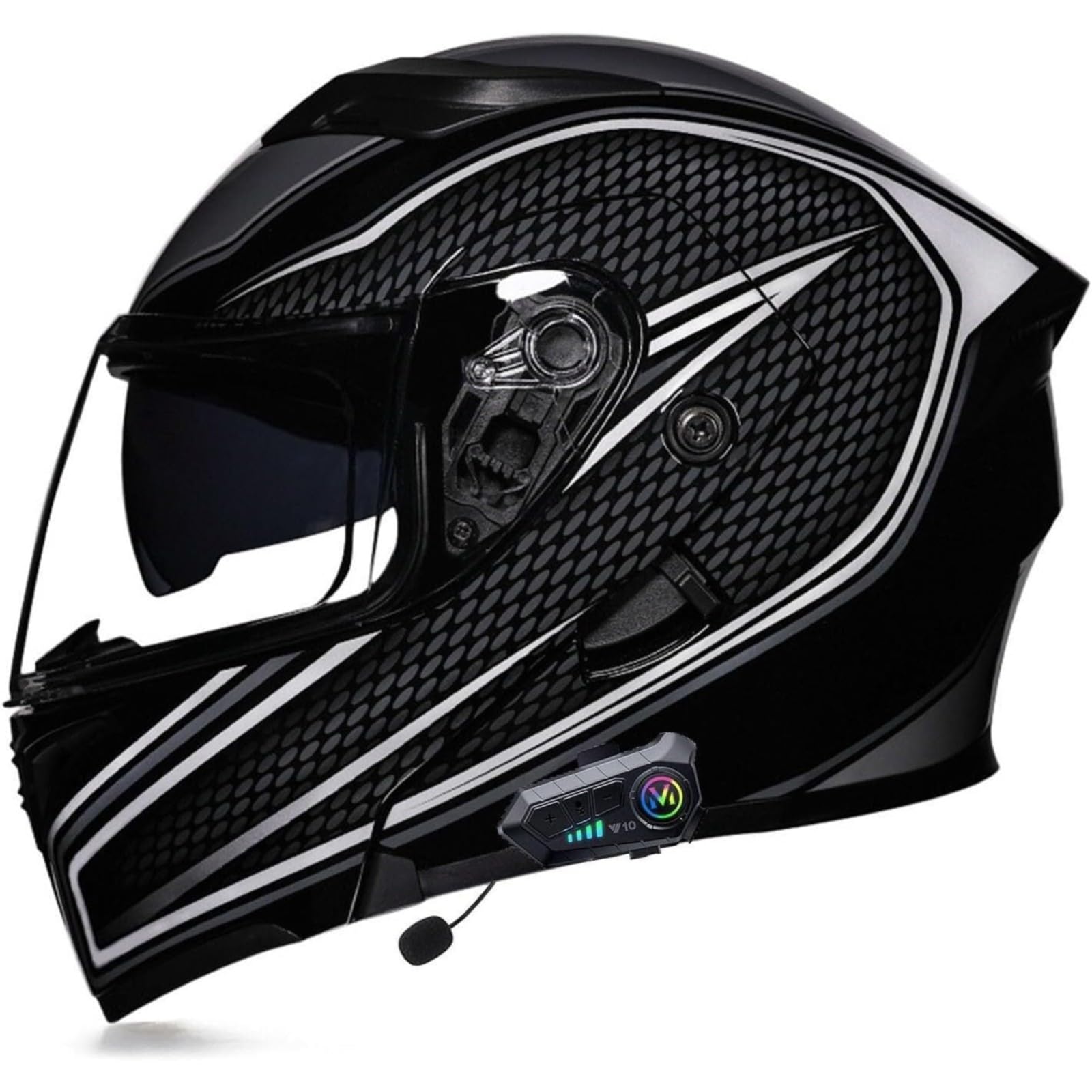 BYFHHHH Bluetooth-Motorrad-Klapphelm, DOT/ECE-Zertifizierter Motorradhelm, Integralhelme Mit Mikrofon Für Automatische Reaktion, Motocross-Helme Mit Anti-Fog-Doppelvisier K,M=57~58CM von BYFHHHH