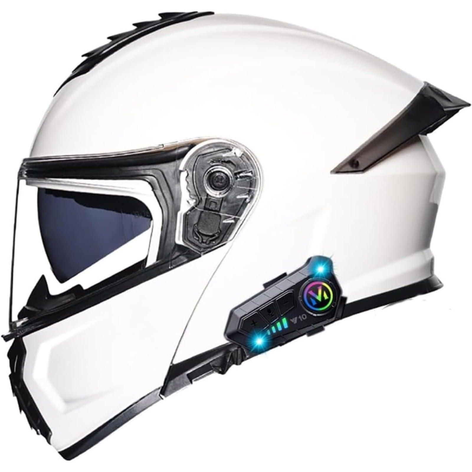 BYFHHHH Bluetooth-Motorradhelm, DOT/ECE-Zugelassener Motorrad-Integralhelm, Klapphelm, Modularer Helm Mit Doppelvisier, Kopfhörer Für Automatische Antwort B,XL=61~62CM von BYFHHHH