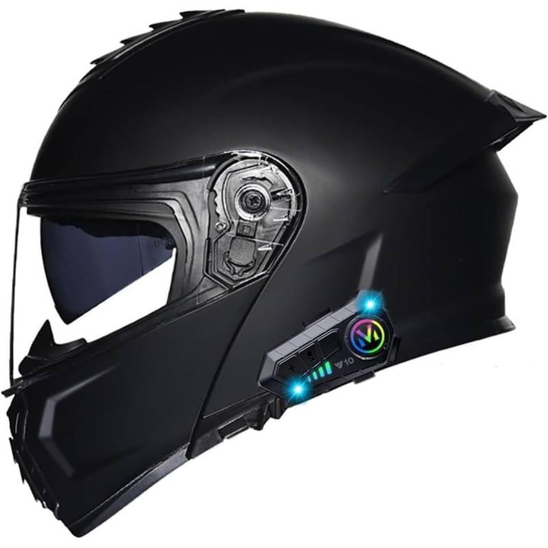 BYFHHHH Bluetooth-Motorradhelm, DOT/ECE-Zugelassener Motorrad-Integralhelm, Klapphelm, Modularer Helm Mit Doppelvisier, Kopfhörer Für Automatische Antwort D,XL=61~62CM von BYFHHHH