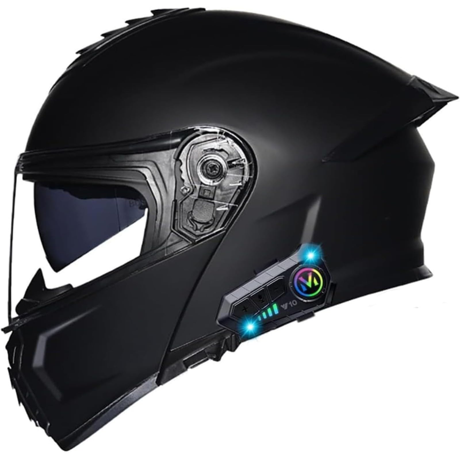 BYFHHHH Bluetooth-Motorradhelm, DOT/ECE-Zugelassener Motorrad-Integralhelm, Klapphelm, Modularer Helm Mit Doppelvisier, Kopfhörer Für Automatische Antwort D,XXL=63~64CM von BYFHHHH