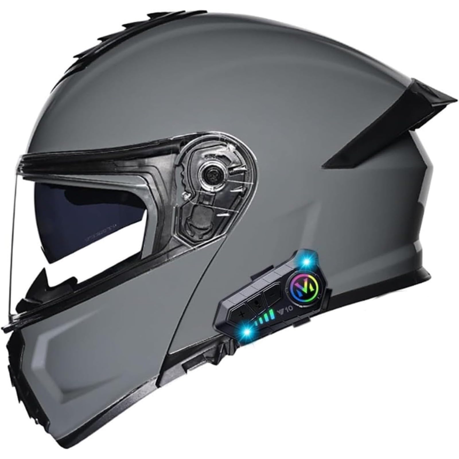 BYFHHHH Bluetooth-Motorradhelm, DOT/ECE-Zugelassener Motorrad-Integralhelm, Klapphelm, Modularer Helm Mit Doppelvisier, Kopfhörer Für Automatische Antwort F,M=57~58CM von BYFHHHH