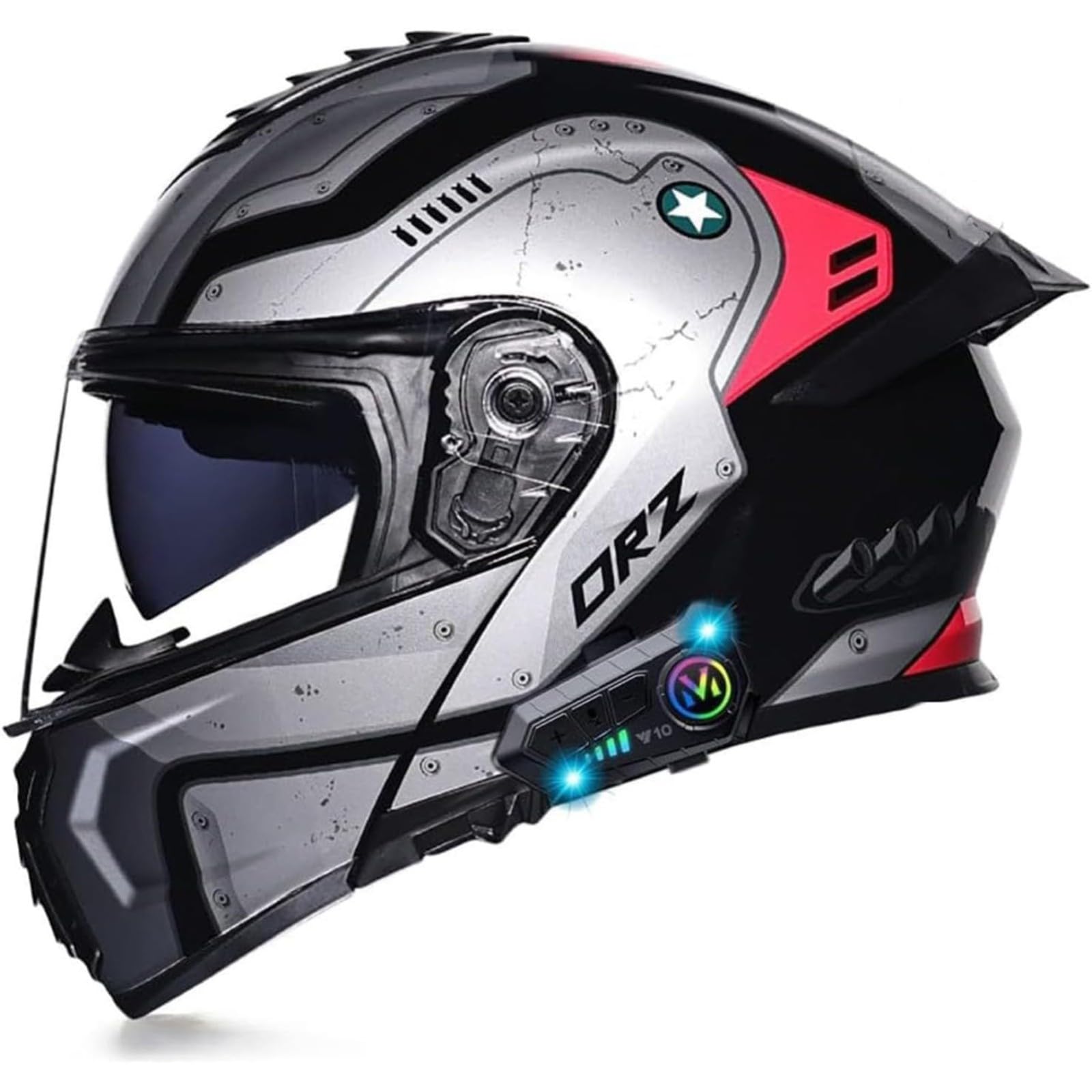 BYFHHHH Bluetooth-Motorradhelm, DOT/ECE-Zugelassener Motorrad-Integralhelm, Klapphelm, Modularer Helm Mit Doppelvisier, Kopfhörer Für Automatische Antwort I,L=59~60CM von BYFHHHH